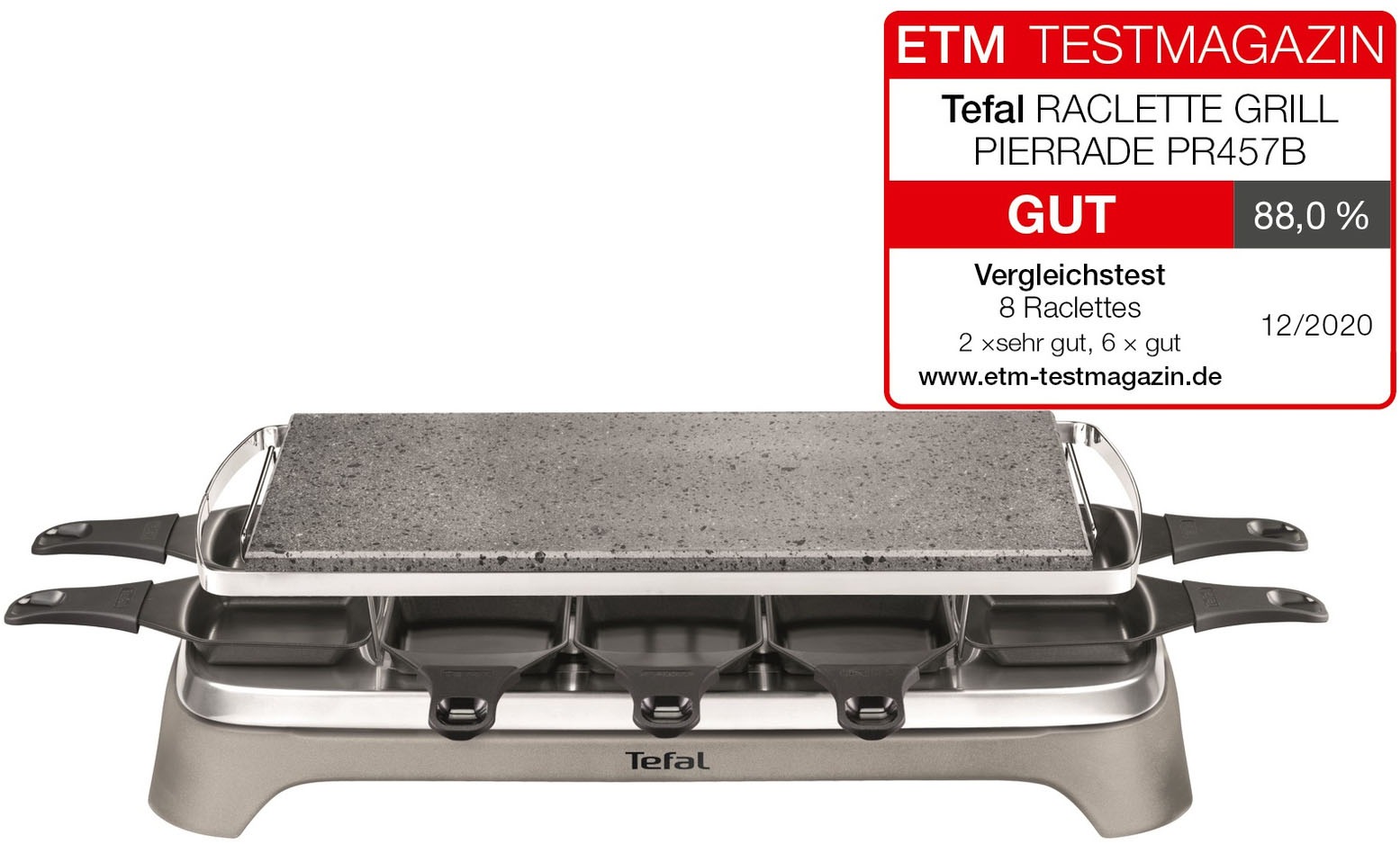 Tefal Raclette »Pierrade, Naturstein, spülmaschinengeeignete Pfännchen«, 10 St. Raclettepfännchen, 1350 W, Abnehmbares Kabel, inkl. Schaber, PR457B