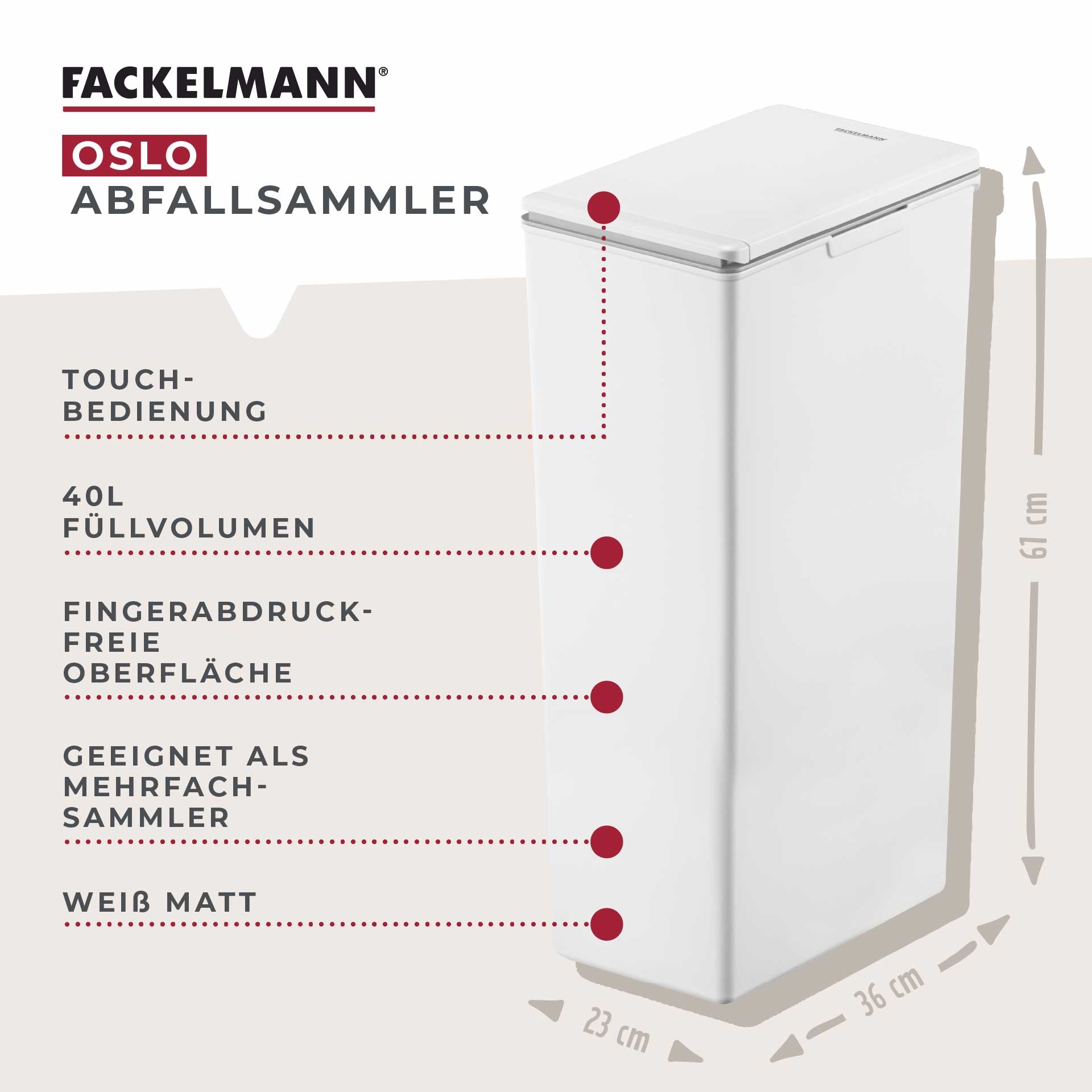 FACKELMANN Mülleimer »OSLO, Touch Abfalleimer« 1 Behälter ideal als Mehrfac günstig online kaufen
