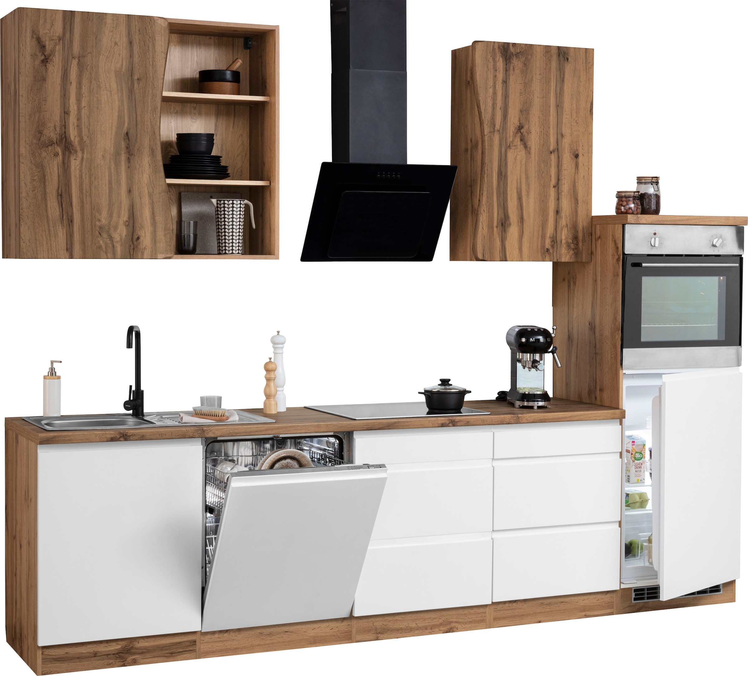 KOCHSTATION Küchenzeile »KS-Bruneck«, 300cm breit, ohne E-Geräte, hochwertige MDF-Fronten