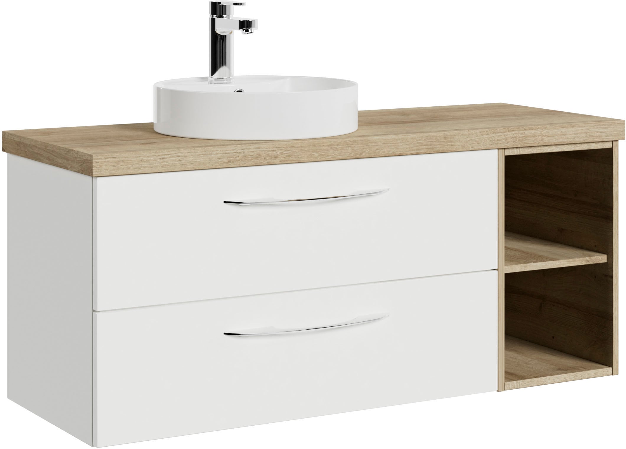 Saphir Waschtisch »Serie 4035 Keramik-Aufsatzbecken mit Unterschrank, 118 cm breit«, Waschplatz mit 2 Schubladen, Riviera Eiche quer Nachbildung