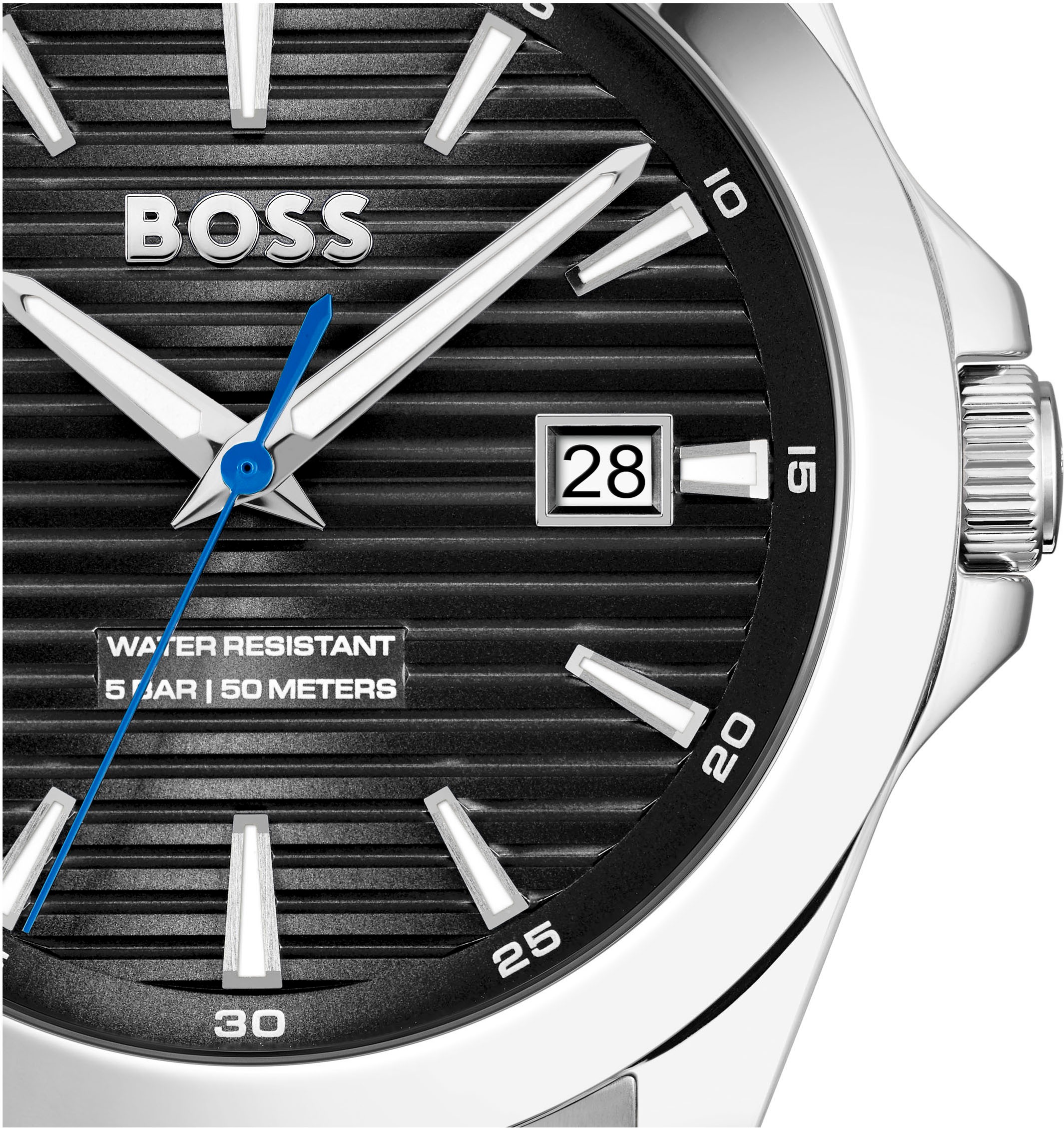BOSS Quarzuhr »STRIKE«, Armbanduhr, Damenuhr, Herrenuhr, Edelstahlarmband, analog, Tag
