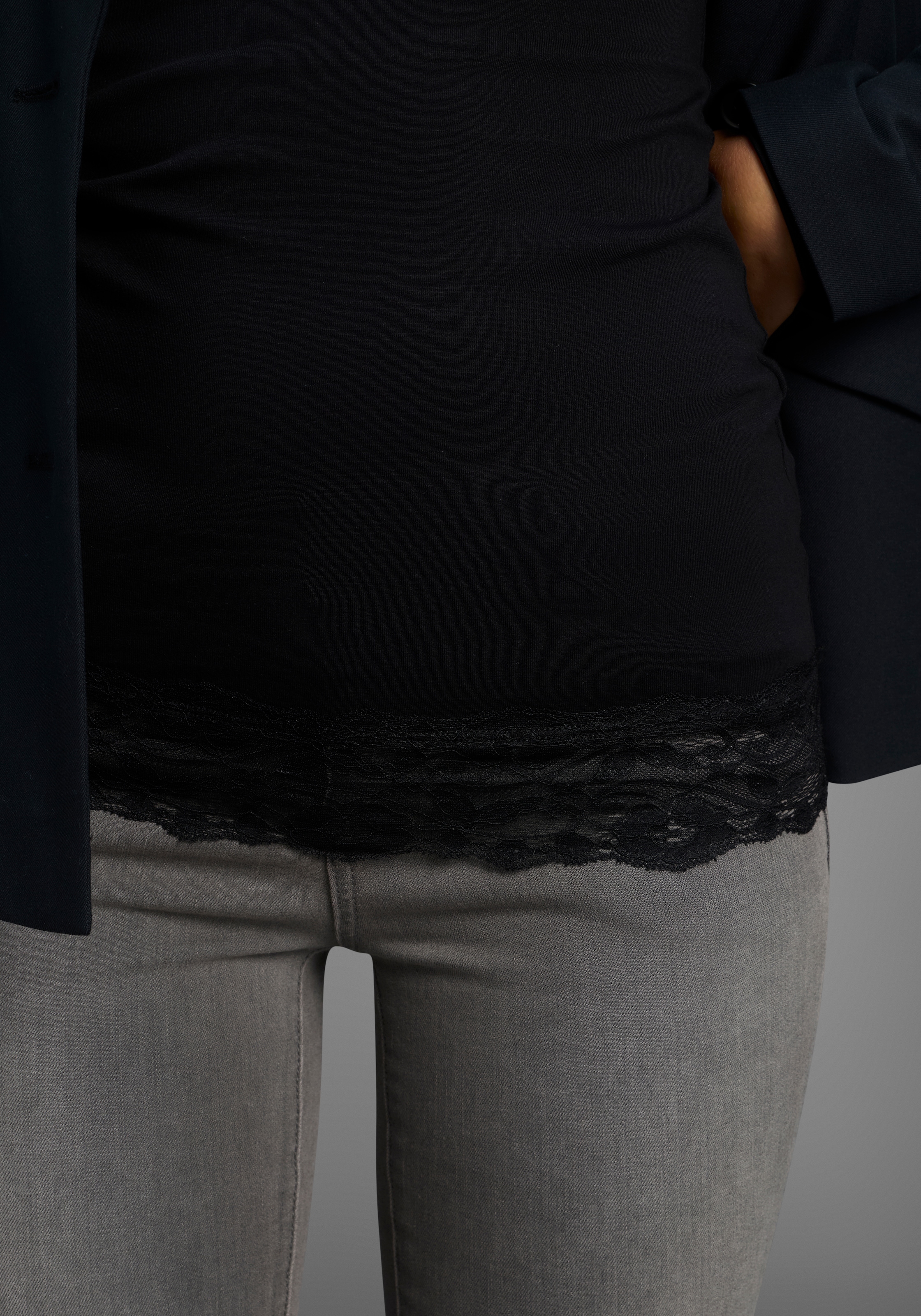 AJC Longshirt Langarm,  figurbetonter Schnitt,  unifarben,  Rundhalsausschnitt