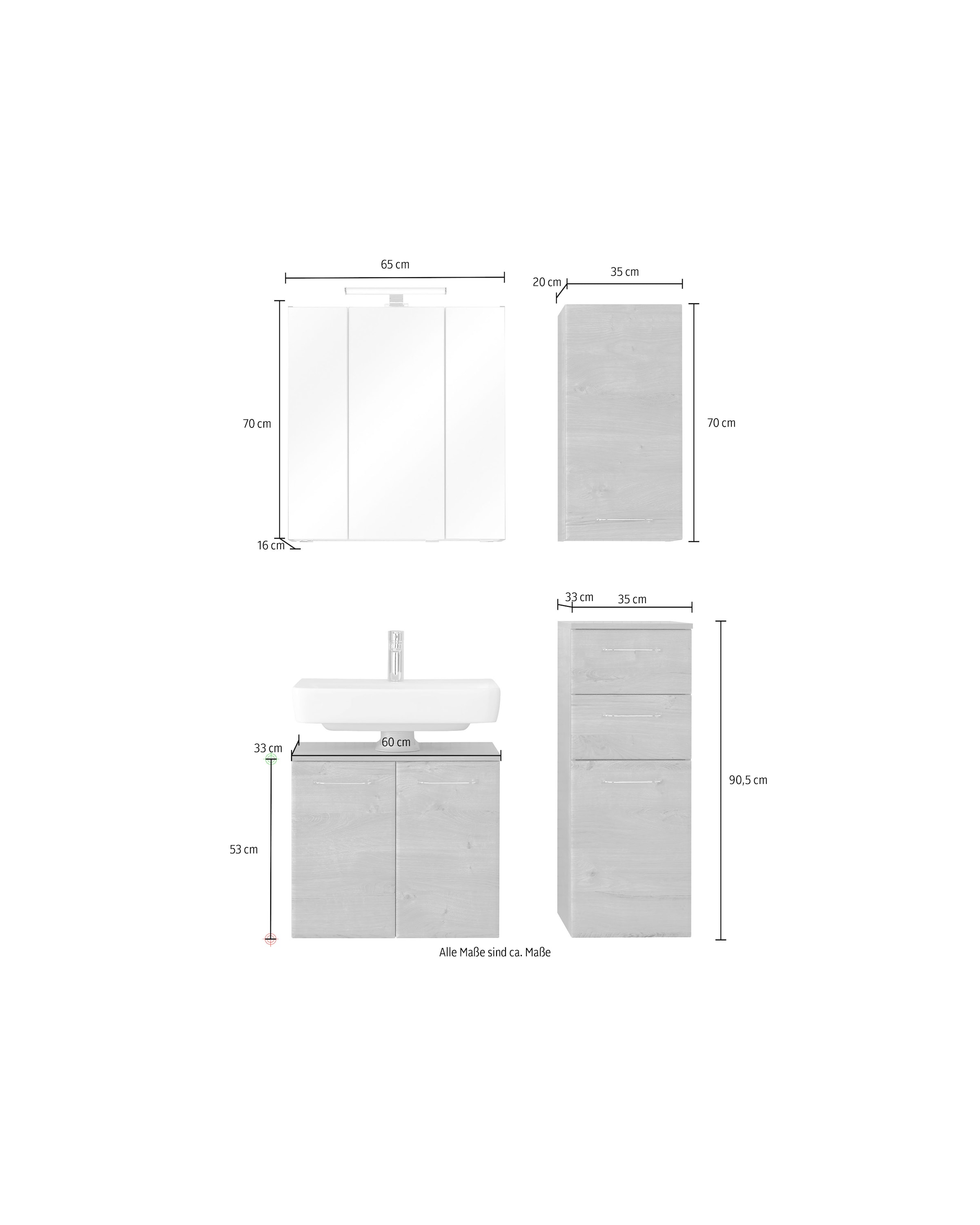 Saphir Badmöbel-Set »Quickset 943 4-teilig, Glaswaschtisch und LED-Spiegelschrank«, (Set, 4 St.), Badmöbel ohne Waschbecken, inkl. Türdämpfer, 7 Türen, 2 Schubladen