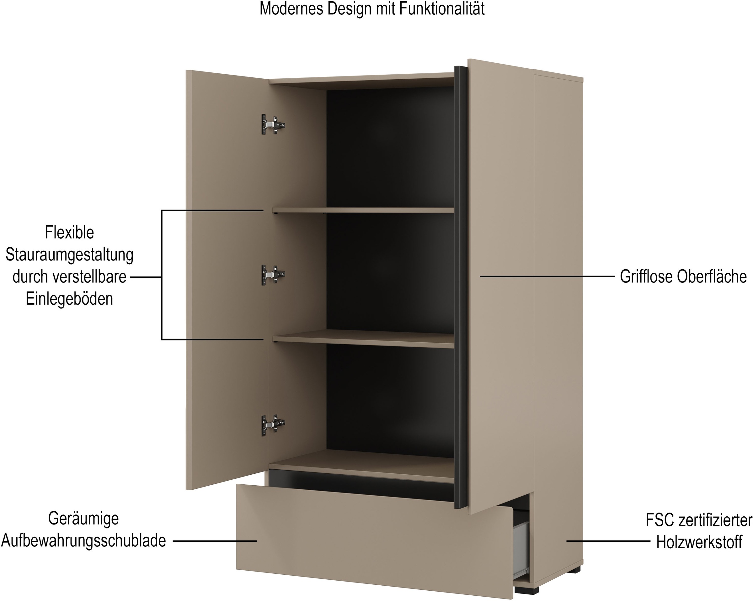 INOSIGN Schlafzimmer-Set »Cross, moderne, grifflose Optik, FSC-zertifiziert«, (4 tlg., Bett 180x200cm, 2 Nachtkommoden, Schrank 2-oder 4-türig), Komplettschlafzimmer-Set