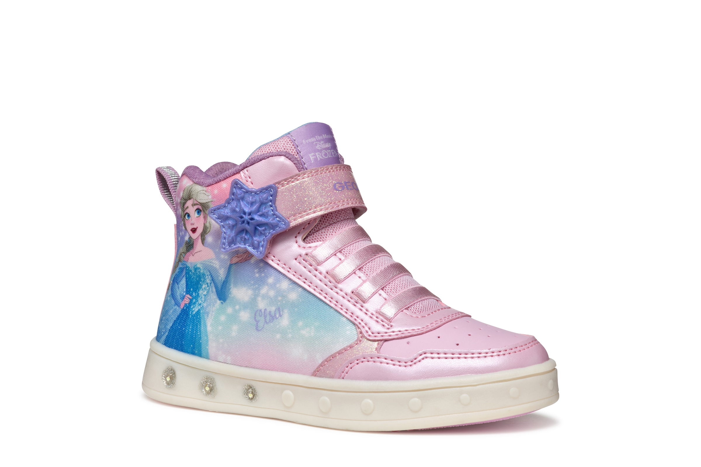 Geox Sneaker »J SKYLIN GIRL Blinkschuh«, Schnürboots, Blinkschuh mit Glitzer und Blinkfunktion