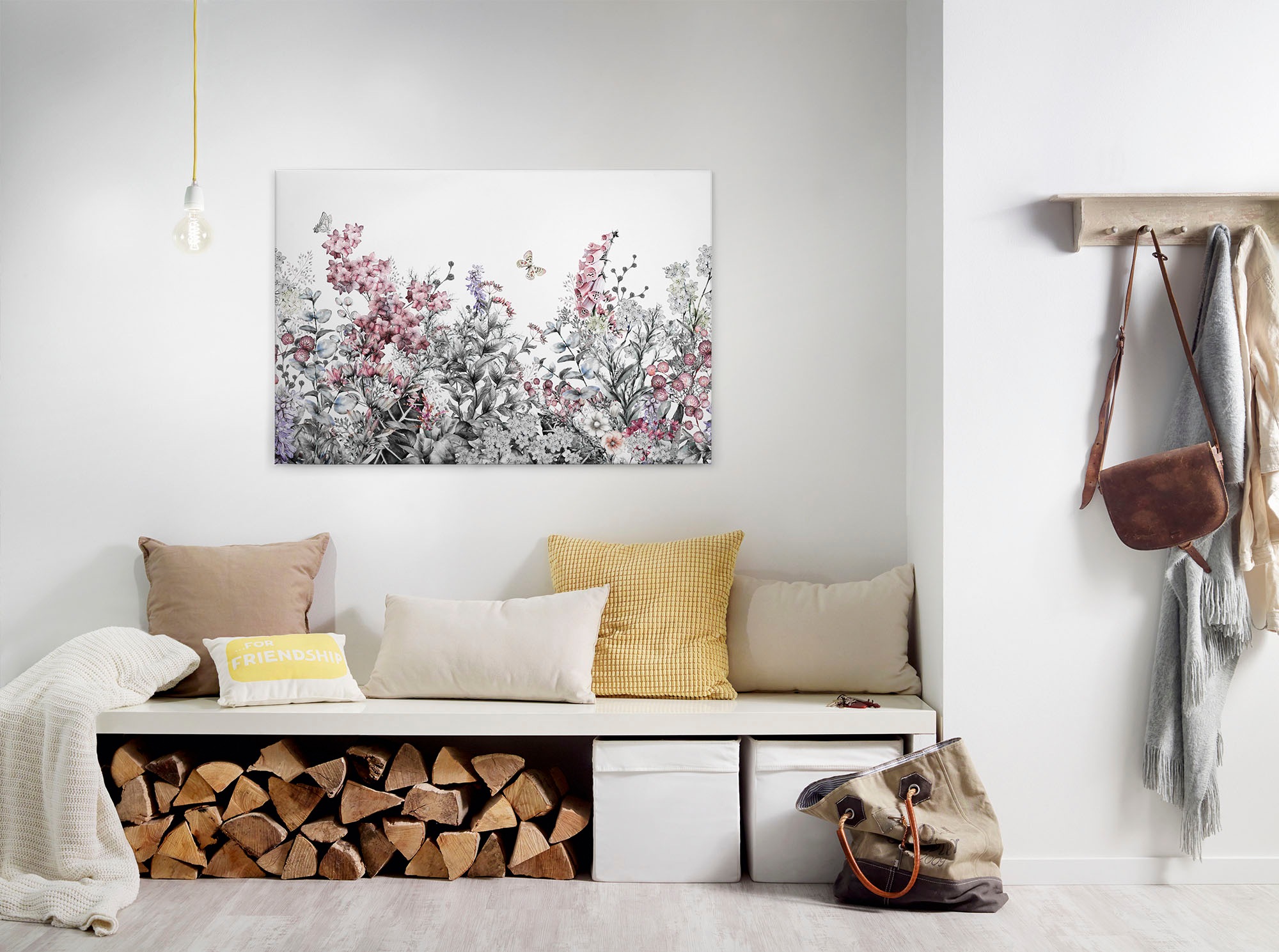 A.S. Création Leinwandbild »Flower Painting«, Kunst-Blumen-Kinder, (1 St.), Landhaus Keilrahmen Blumen Leinwand-Bild Wohnzimmer modern Wandbild