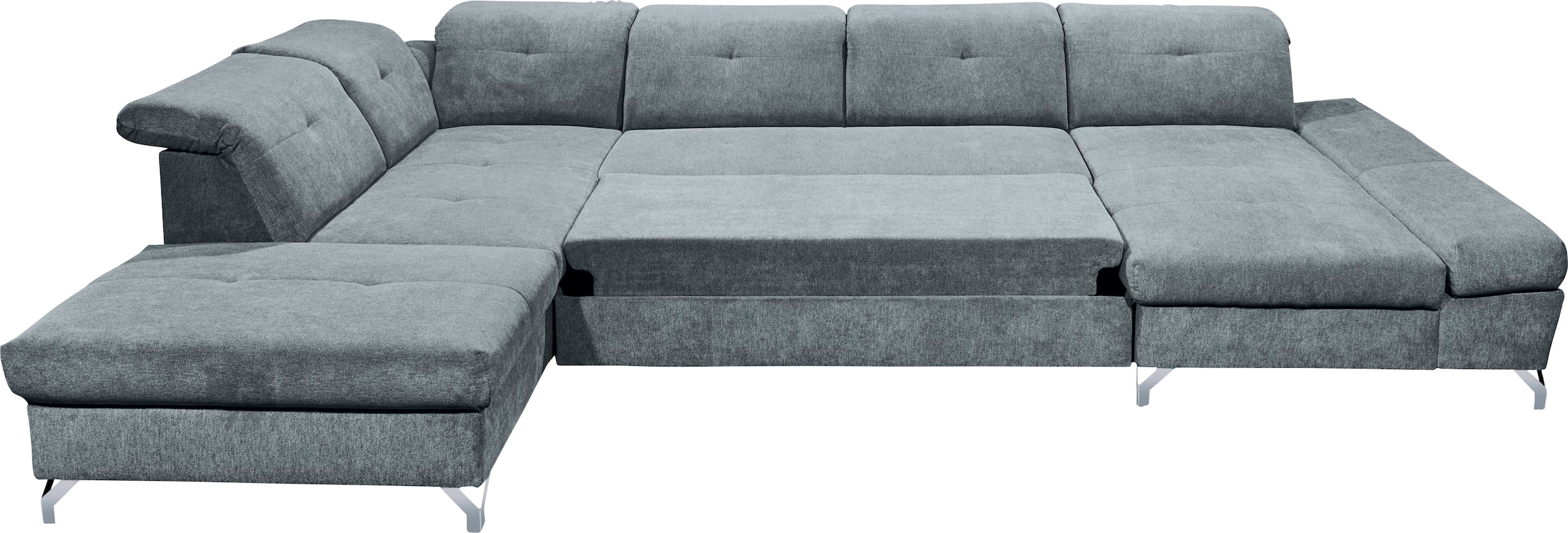 ED EXCITING DESIGN Wohnlandschaft »Melfi U-Form mit Bettfunktion, Bettkasten«, Arm- & Kopfteilverstellung & 3 Nierenkissen