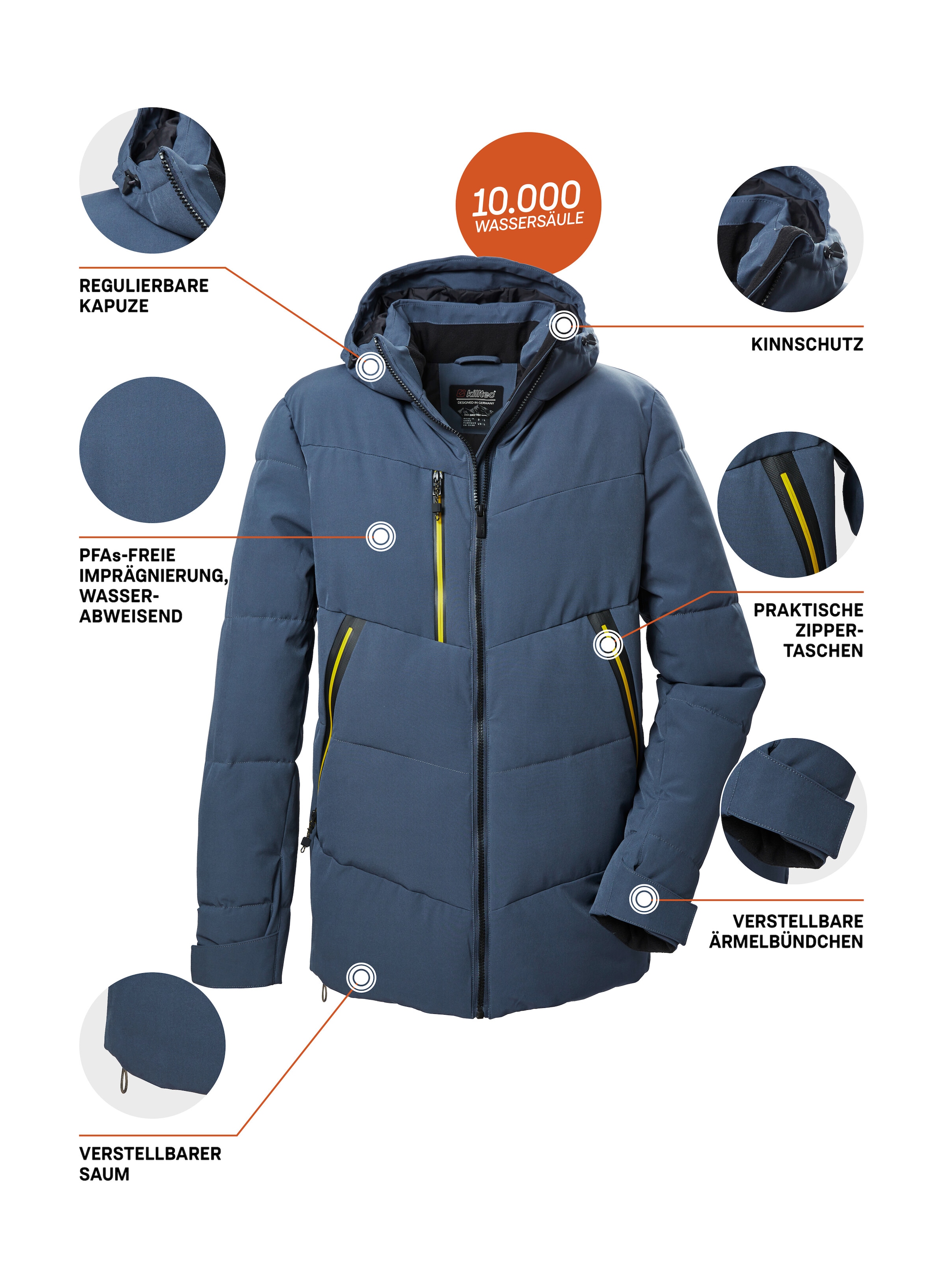 Killtec Steppjacke »KOW 1 MN QLTD JCKT«, Wasser- und windabweisende Funktionsjacke, Kapuze, recyceltes Material