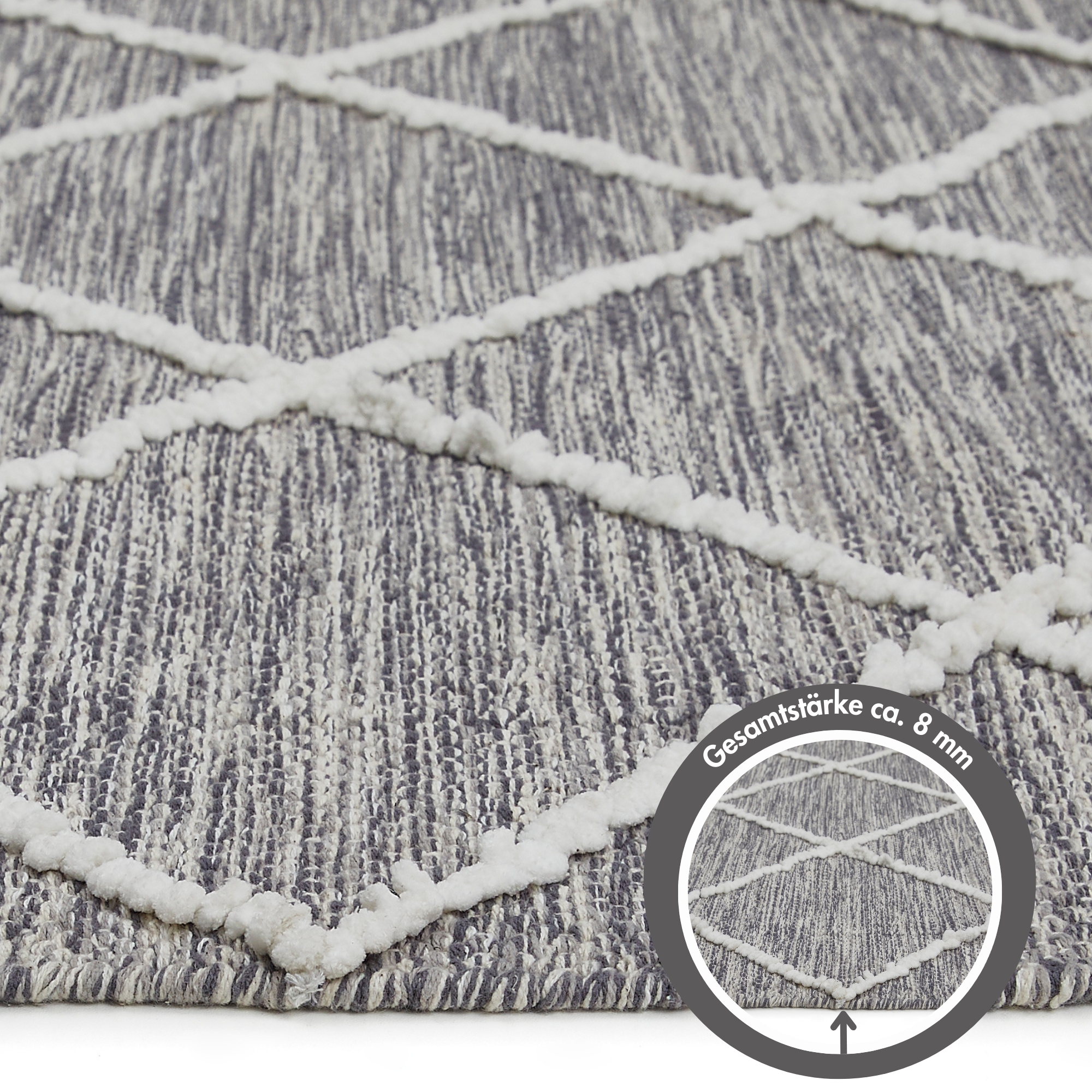 LUXOR living Teppich »Pantin«, rechteckig, 8 mm Höhe, Handweb, Flachgewebe, reine Baumwolle, handgewebt, Rauten Design