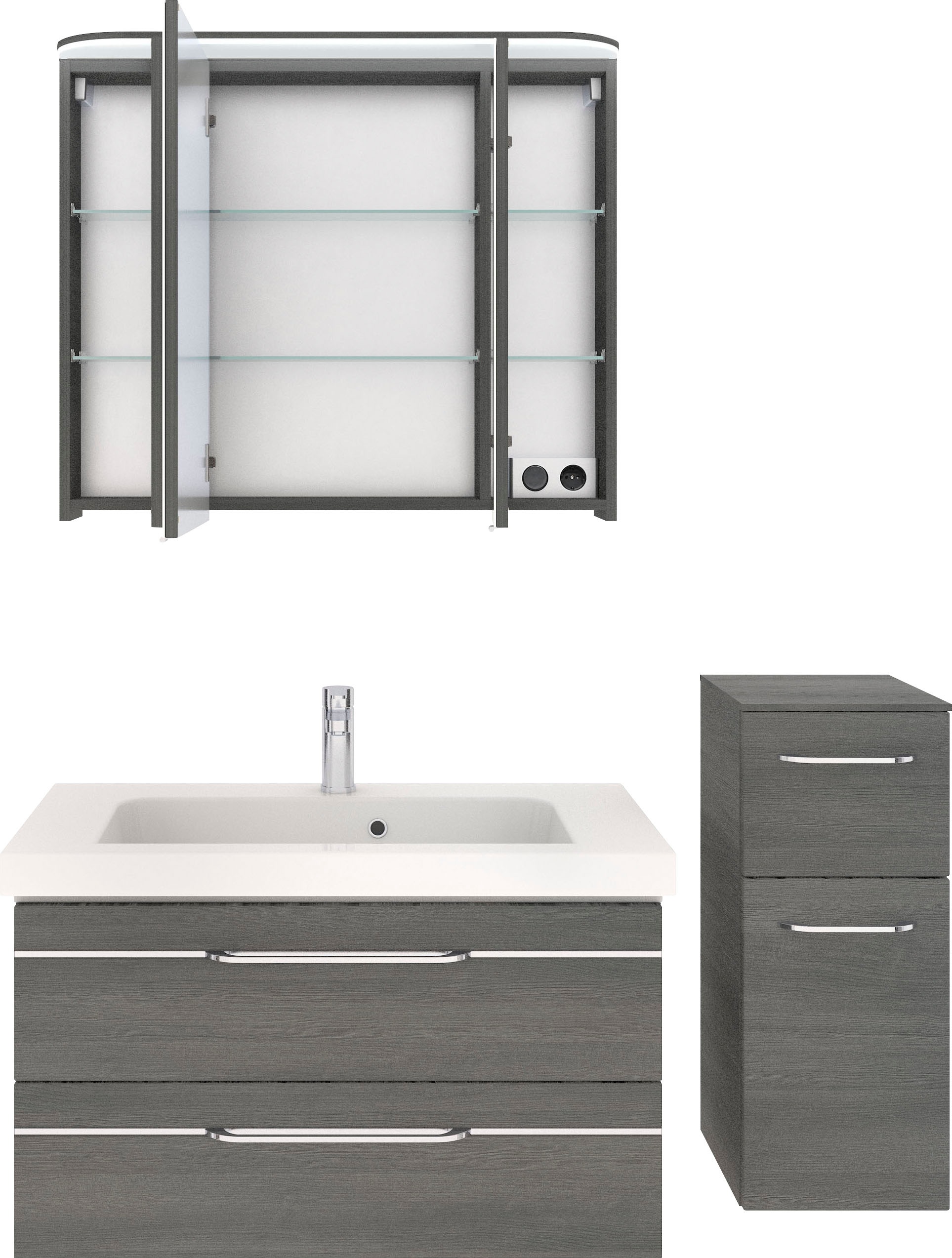 Saphir Badmöbel-Set »Balto Sprint 3-teilig, Mineralmarmor-Waschtisch mit LED-Spiegelschrank«, (4 St.), Badezimmer Set mit Unterschrank inkl Türdämpfer, 4 Türen, 3 Schubladen