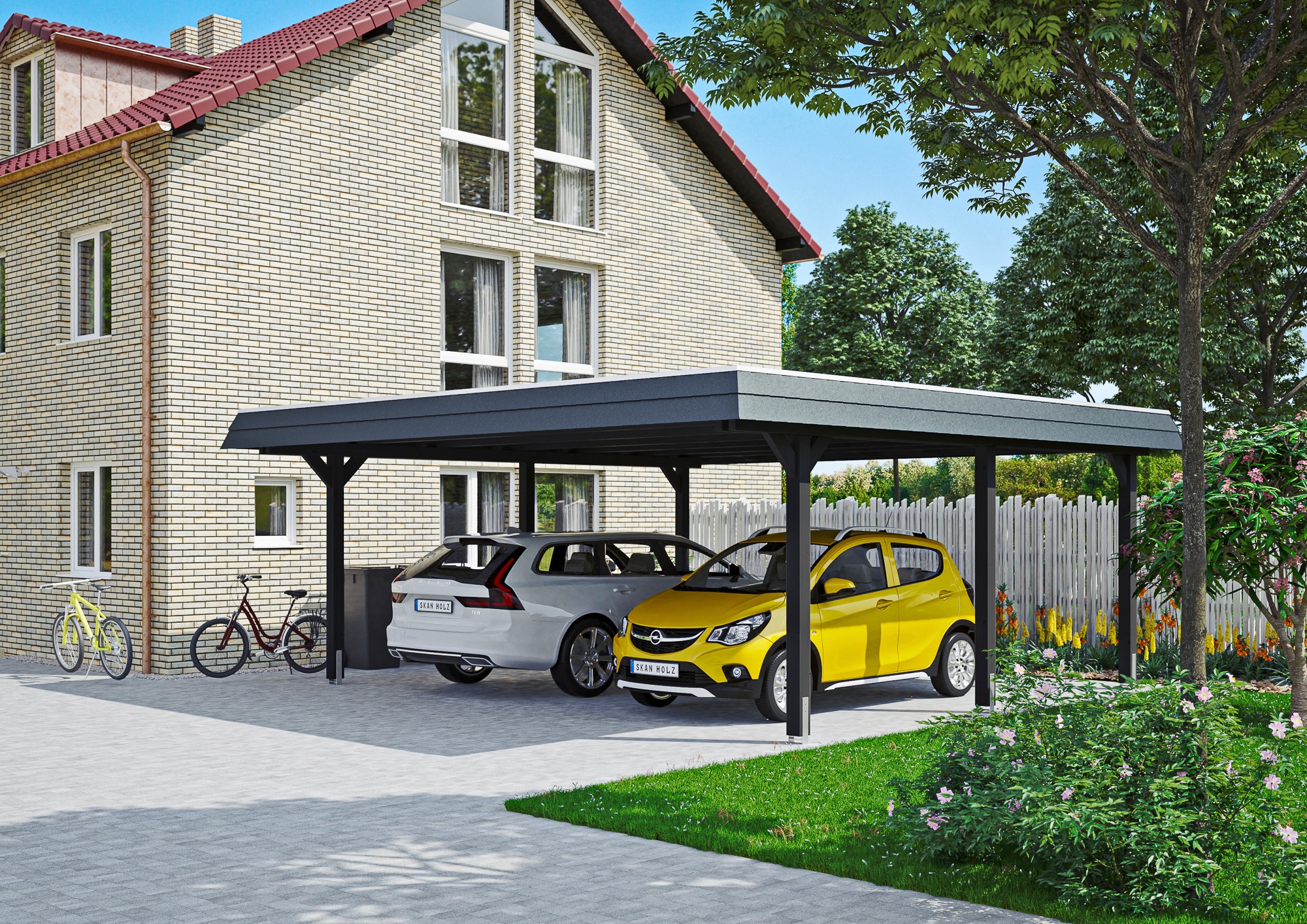 Skanholz Doppelcarport »Wendland«, 550 cm, Anthrazit, schwarze Blende
