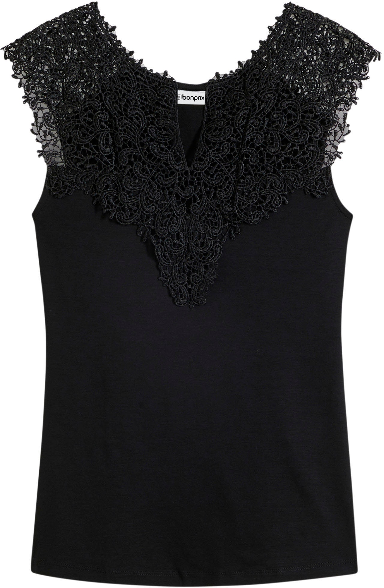 bonprix Spitzentop »Top aus fließendem Viskose-Mix« figurenbetonte Passform, ärmelloses Design, eleganter Stil, mit Spitze