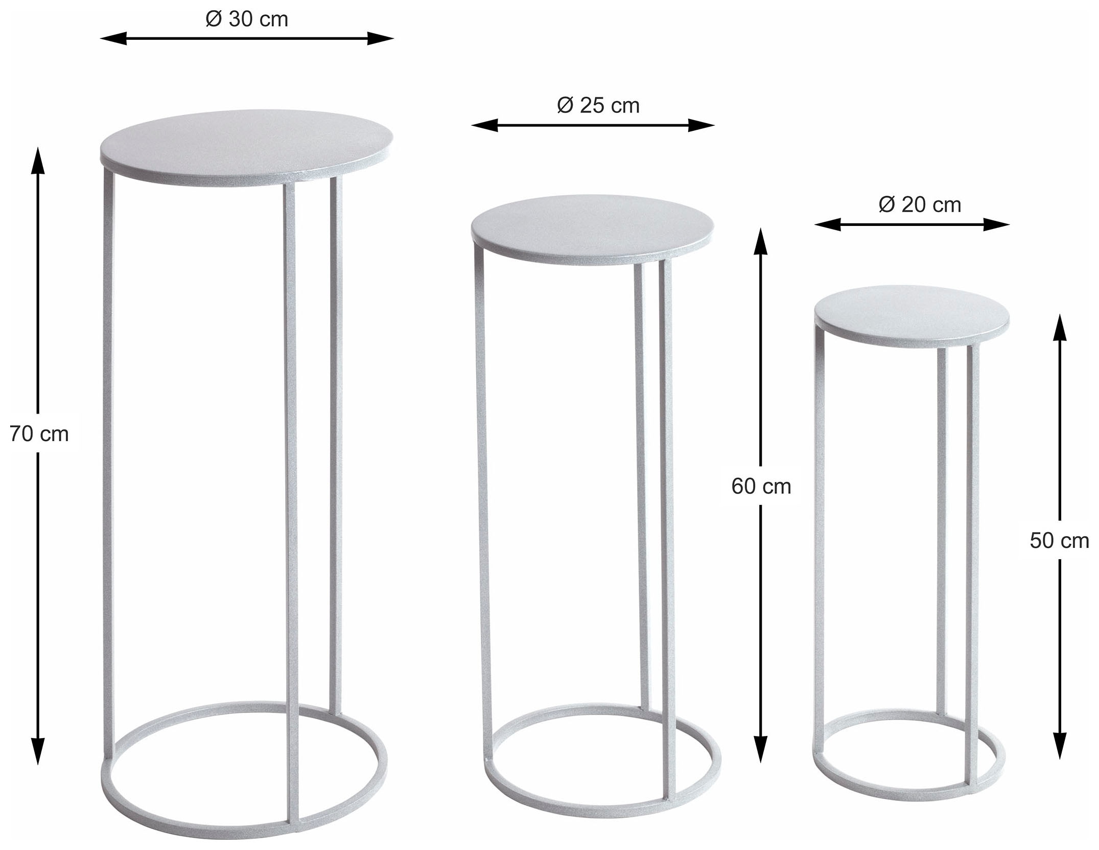 HAKU Blumentisch »Blumenpodest, Blumenständer, Pflanzsäule« Set, 3er Set, 3 Stk. tlg. rund - aus Metall Grau - Ø/H 20/50 und 25/60 und 30/70 cm