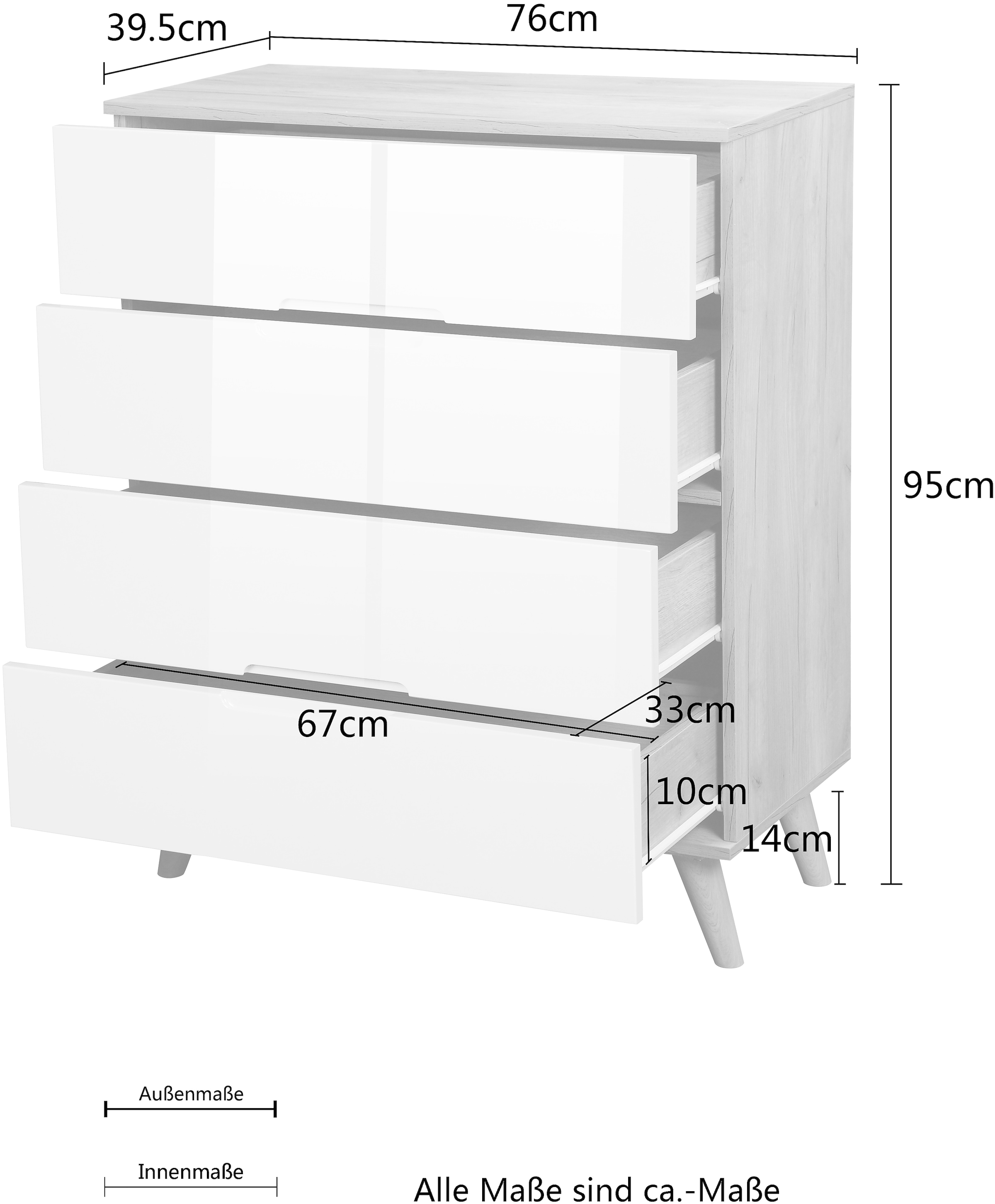 andas Schubkastenkommode »Lund Schlafzimmerschrank Wäscheschrank mit hochglänzenden Fronten«, (Kommode mit 4 Schubladen für viel Stauraum), Schlafzimmerkommode Bestseller im skandinavischem Design