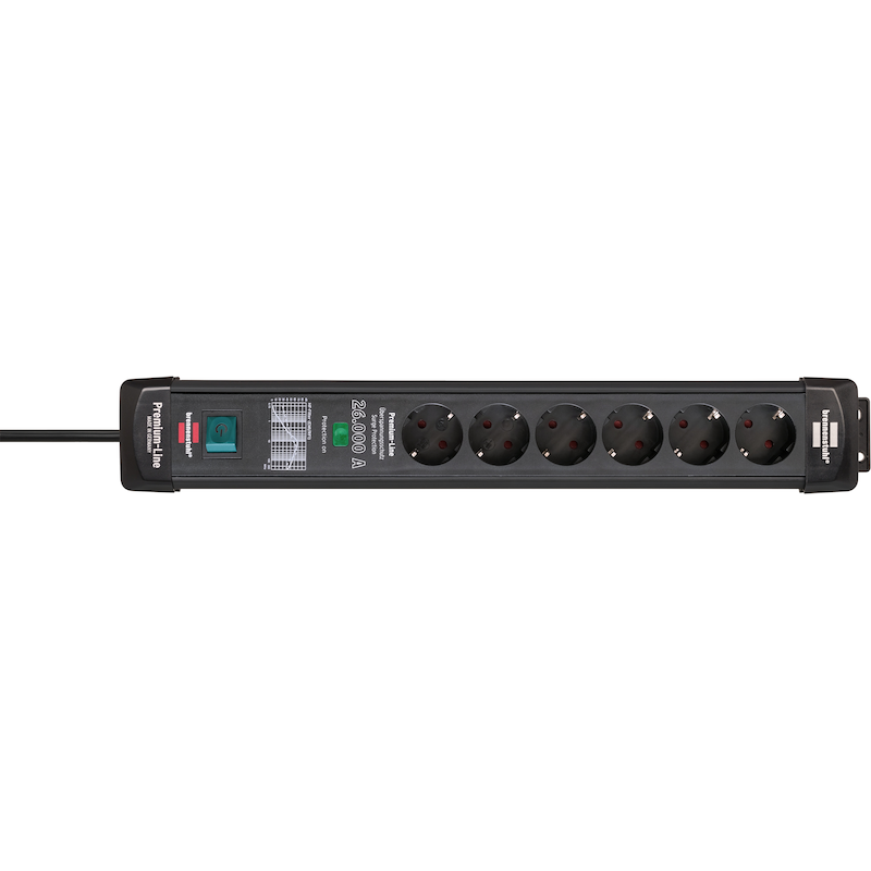 BRENNENSTUHL Steckdosenleiste »Premium-Line« 6-fach ( Kabellänge 1, 8 m) mit Überspannungsschutz bis zu 26.000A und Schalter Schwarz...
