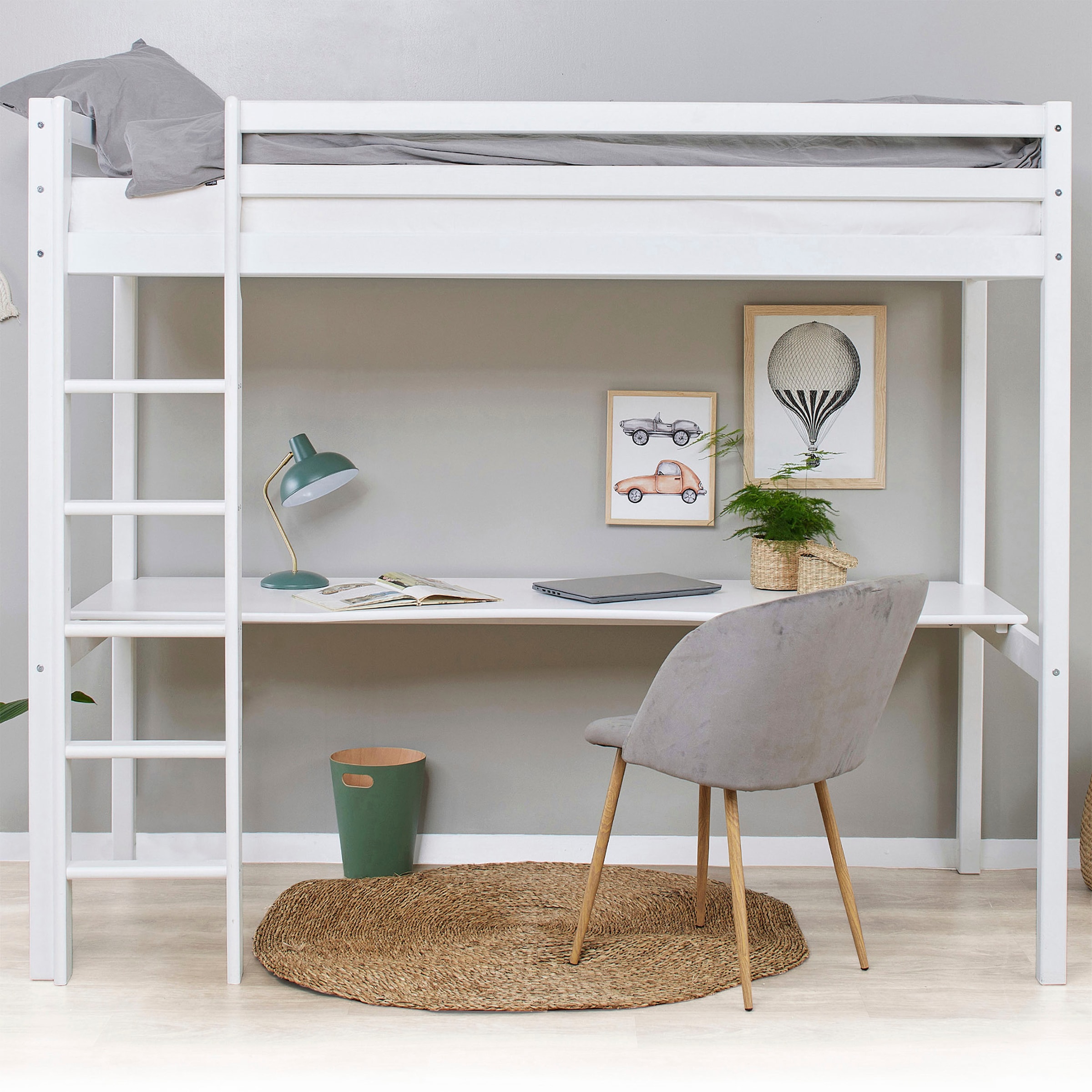 Hoppekids Hochbett »Hochbett 90x200cm mit Schreibtisch, umbaubar zu Einzelb günstig online kaufen