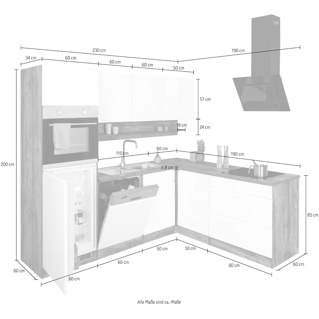 Kochstation Küche »KS-Virginia«, Stellbreite 230/190 cm, wahlweise mit Induktion