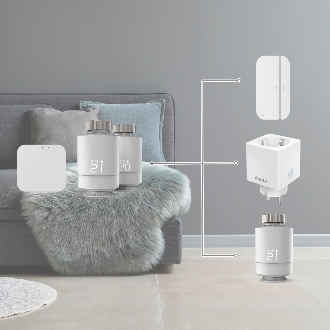 Hama Heizkörperthermostat »2x smartes Heizkörperthermostat + Hub (komp. mit Alexa, Google, Siri)«
