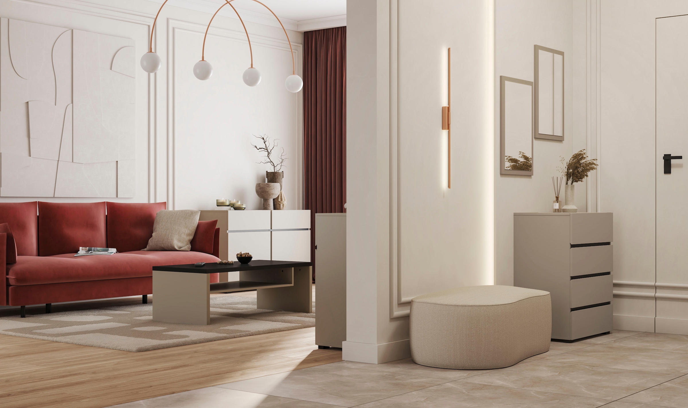 INOSIGN Vitrine »Cross, Höhe 183,5 cm, moderne grifflose Standvitrine mit 3 Türen« Hochschrank mit viel Stauraum, Glastür und verstellbaren Einlegeböden