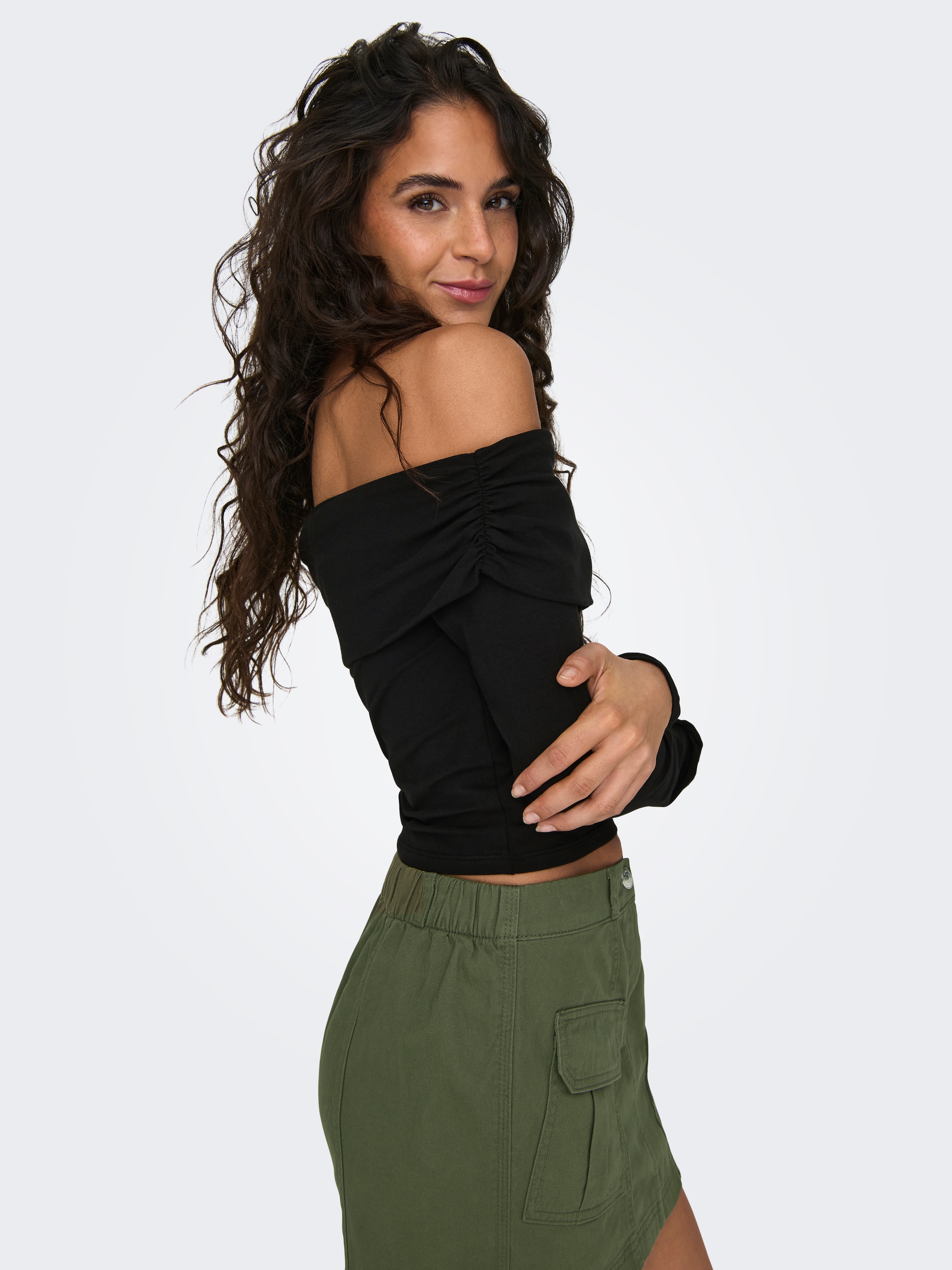 ONLY Langarmshirt »ONLLIVE LOVE L/S OFF SHOULDER CS TOP« Baumwollmischung, regular fit, cropped fit, schulterfrei