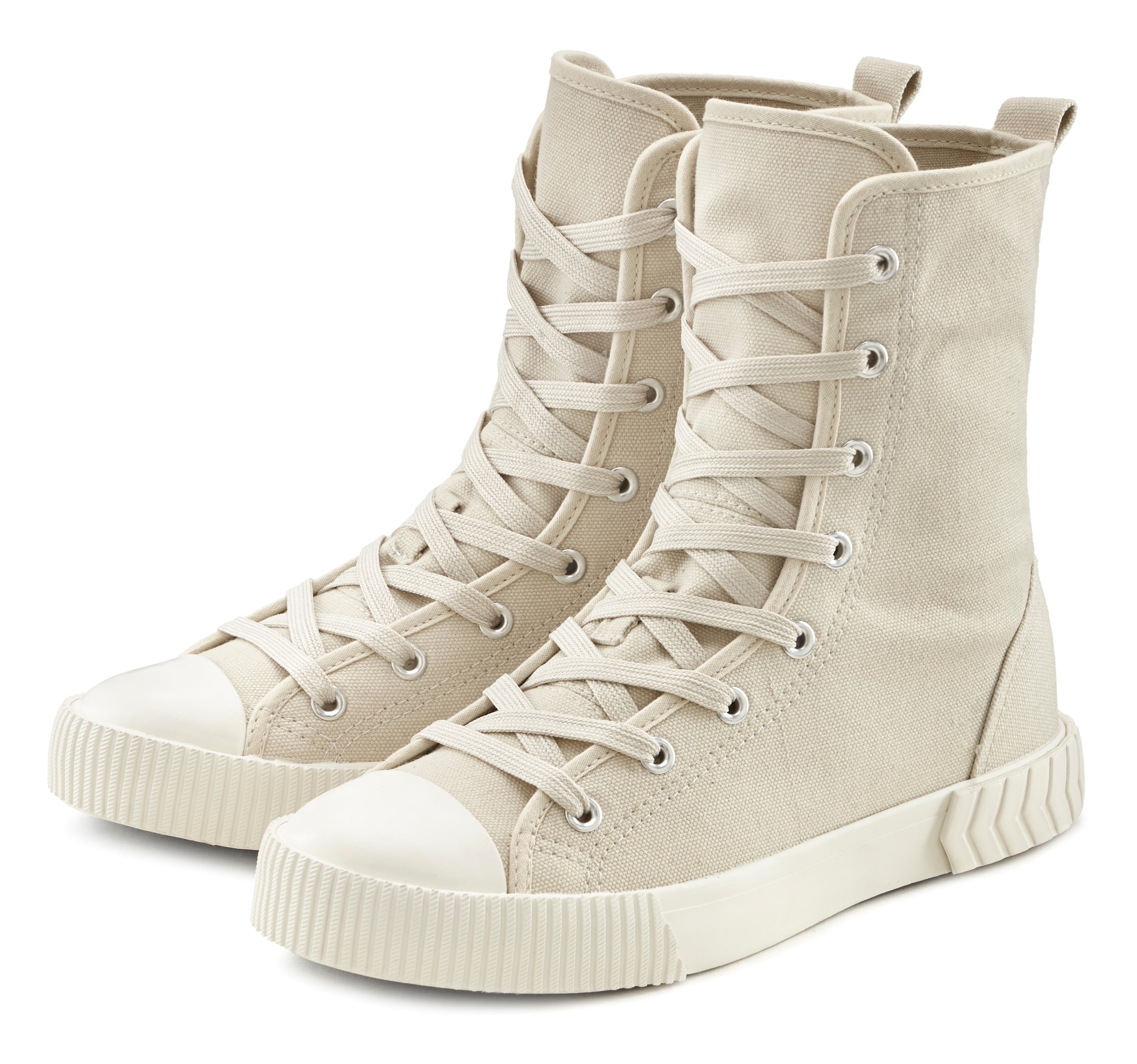 LASCANA Stiefelette, im Combat Look, High Top Sneaker, Schnürschuh, Textil-Boots