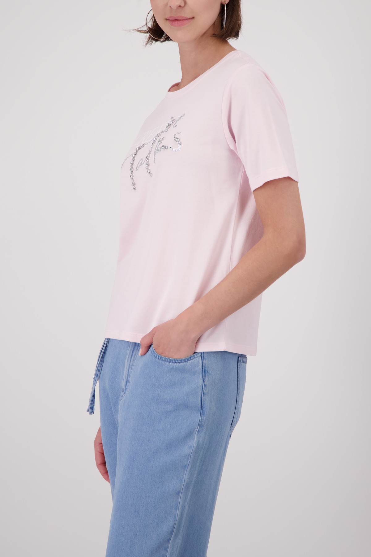 Monari Rundhalsshirt »Shirt Schmuckschrift« mit Glitzersteinchen