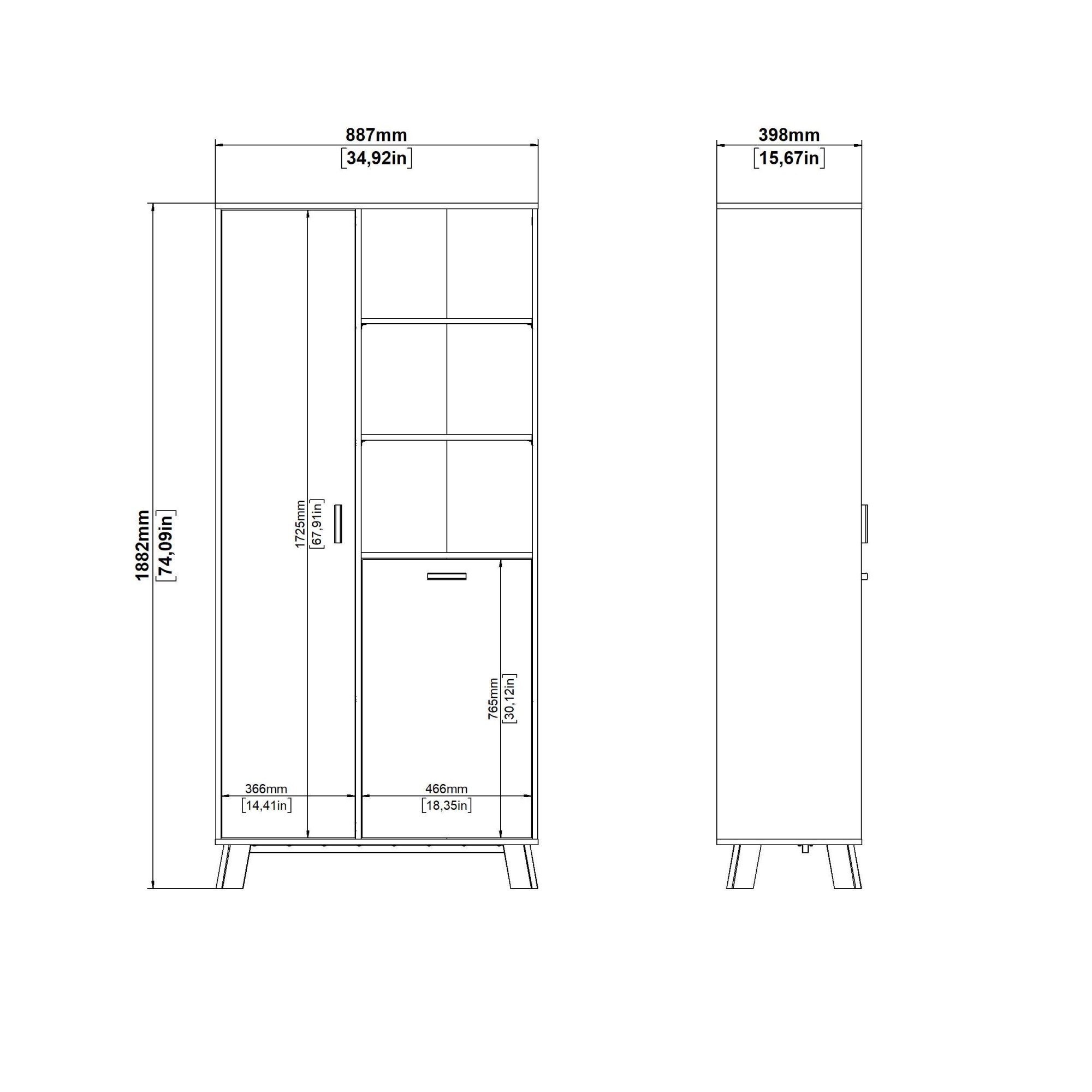andas Vitrine »Ikast Vitrinenschrank, Standvitrine, Schrank, Stauraum«, 2 Türen, 3 offene Fächer, Breite 89 cm, Höhe 188 cm