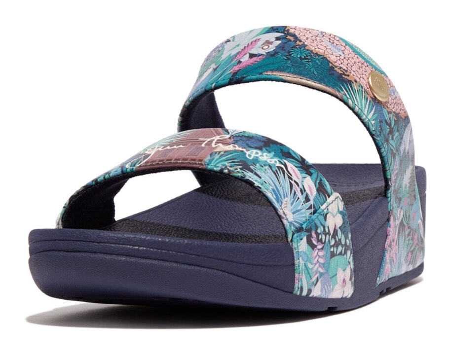 Fitflop Pantolette »LULU X JIM THOMPSON«, Keilabsatz, Sommerschuh, Schlappen mit zwei Bandagen