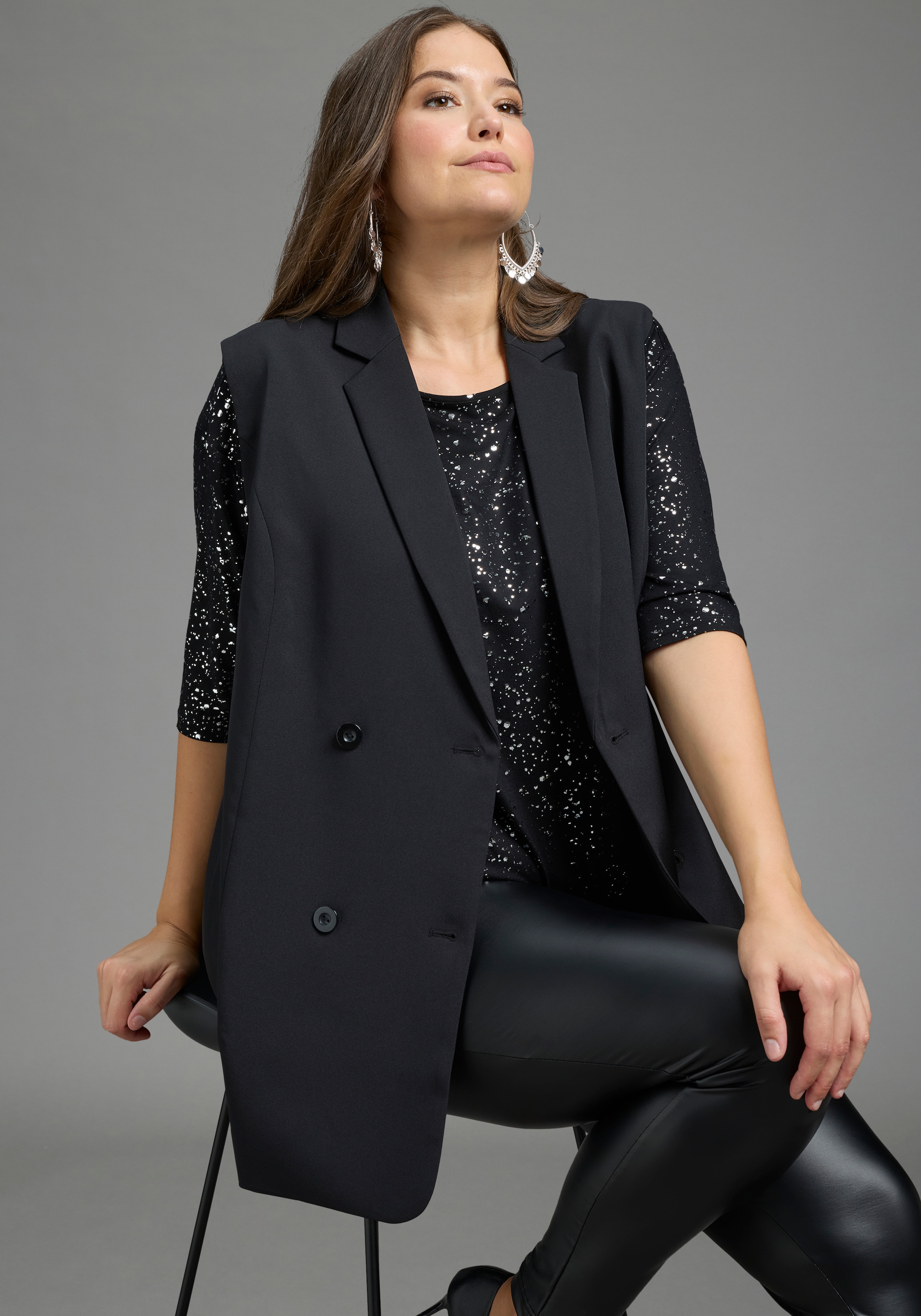 Laura Scott CURVE Longweste »Große Größen« aus Polyester und Elasthan, feminin geschnitten, unifarbene Optik