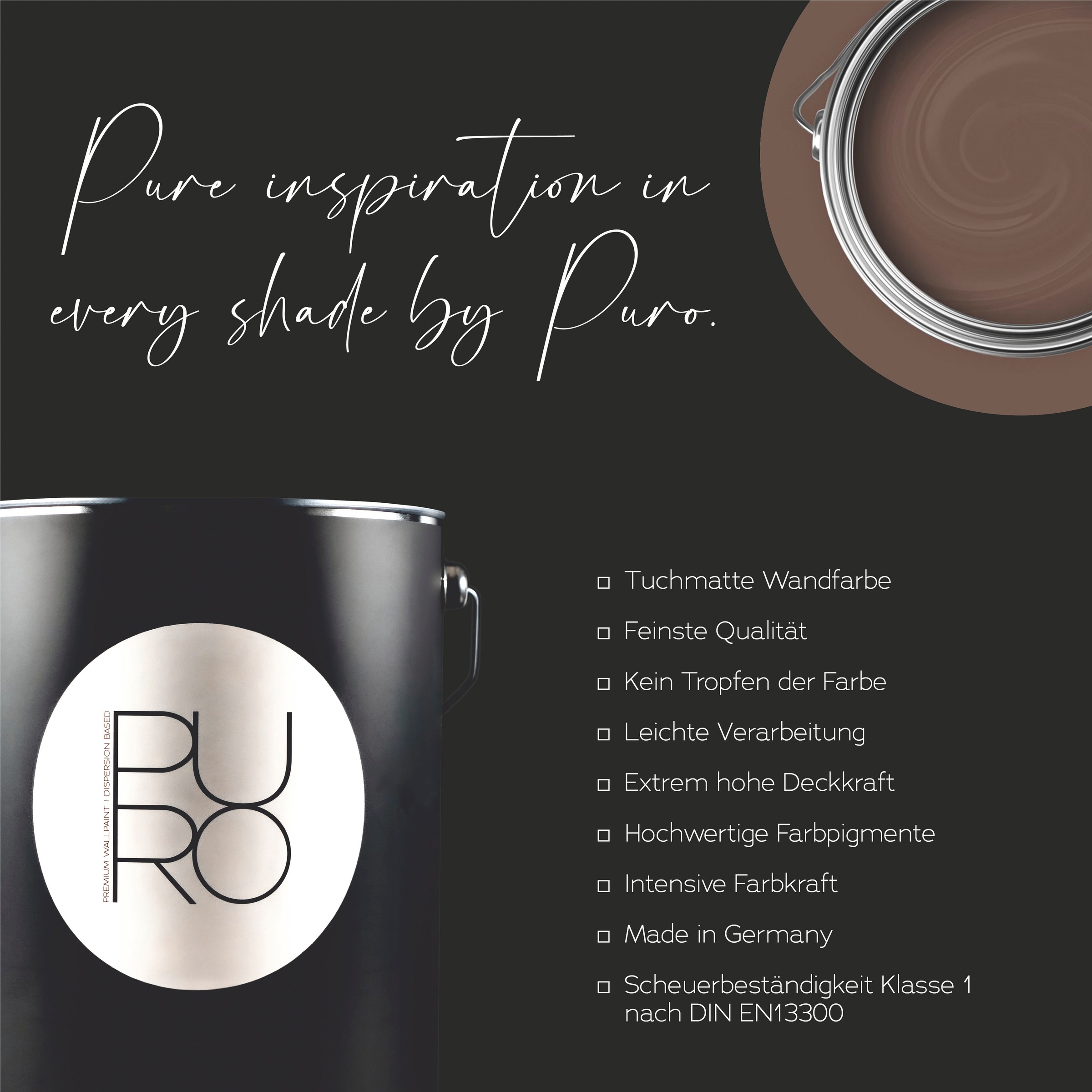 A.S. Création Wandfarbe »Premium Innenwandfarbe PURO Tuchmatt soothing brown« ideal für Wohnzimmer, Schlafzimmer, Flur und Küche, Farbwelt Braun