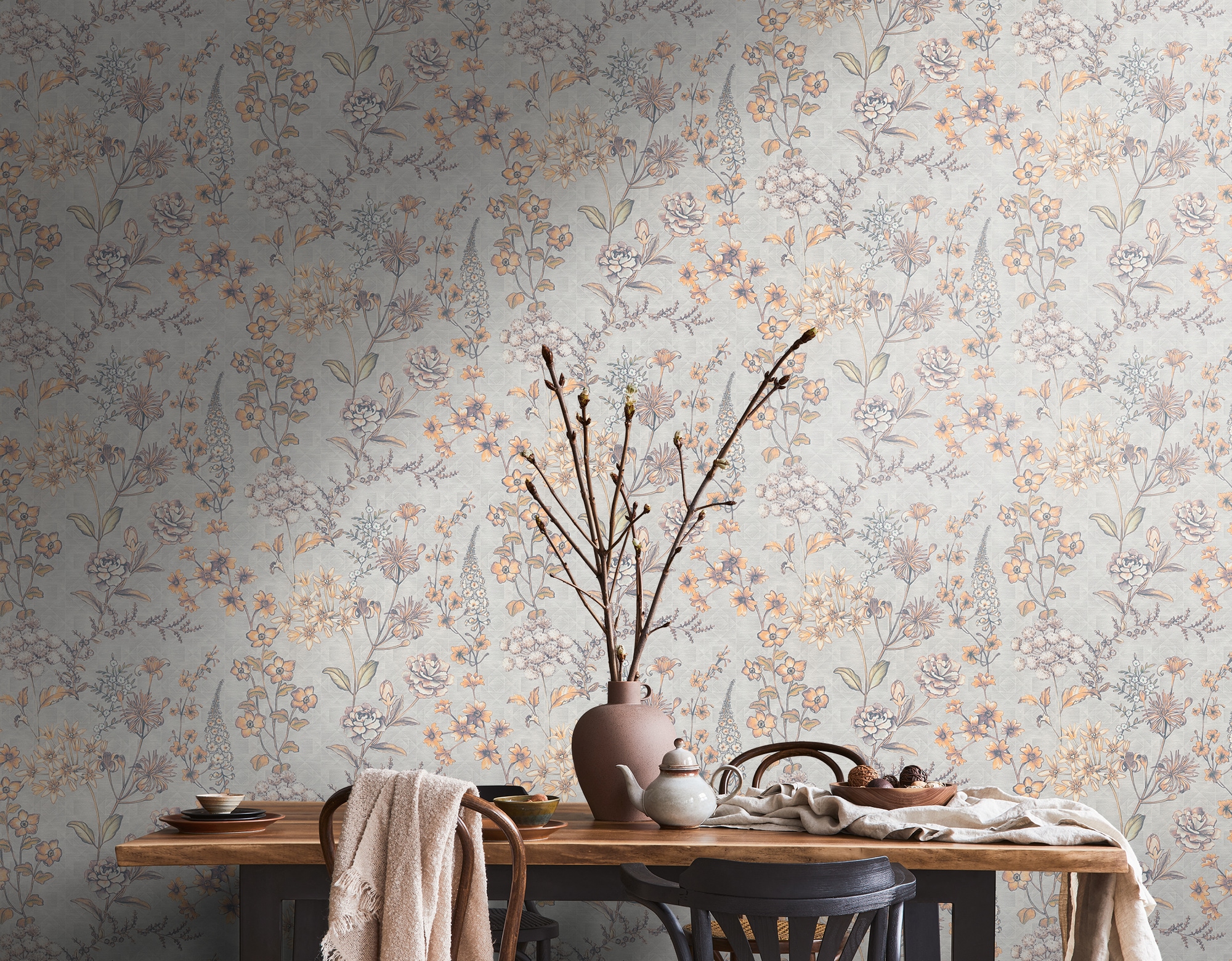 living walls Vliestapete »Metropolitan Stories. Travel Styles. Blumentapete«, matt-gemustert-neutral, Tapete Skandinavisch Skandi-Stil Floral Tapeten Wohnzimmer modern Flur