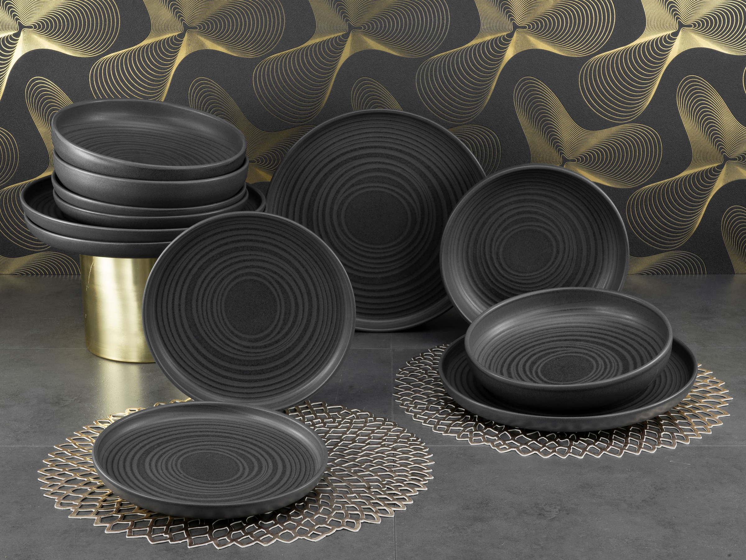 CreaTable Tafelservice »Uno«, (Set, 12 tlg., Teller Set für 4 Personen), Service, ausdrucksstarkes Relief, 12 Teile, für 4 Personen