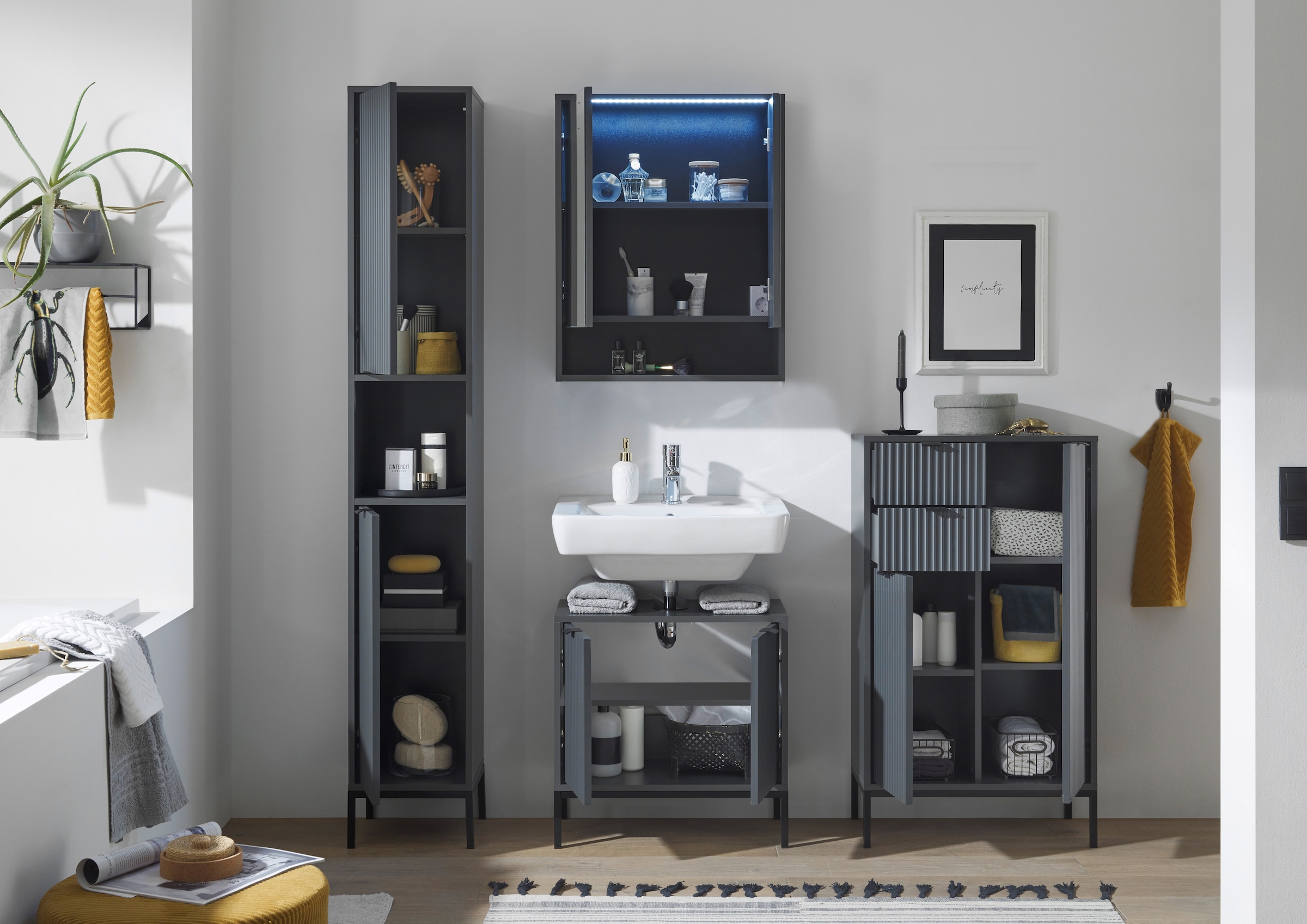 BASIC by Balculina Waschbeckenunterschrank »Lucera Waschbeckenunterschrank, Badezimmerschrank BxHxT 60x60x32«, (1 St.), Breite 60 cm, Tür L/R montierbar
