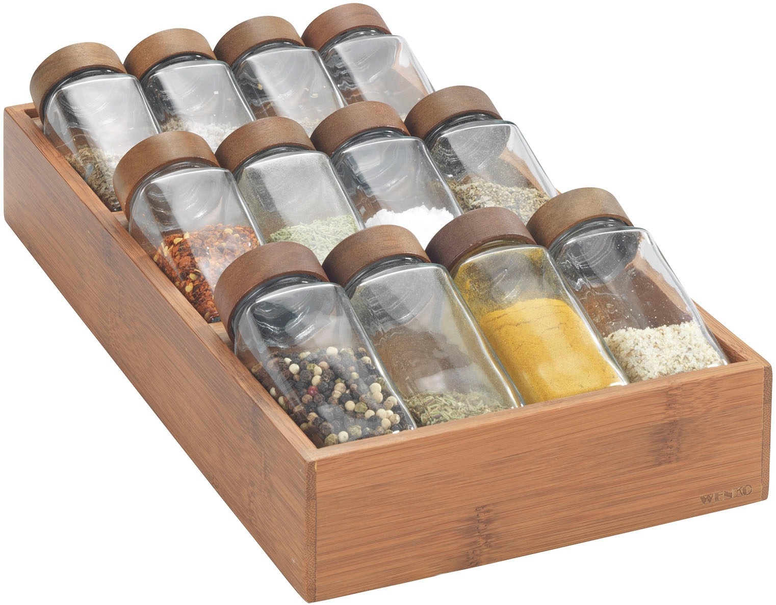 WENKO Gewürzregal »mit 12 Gewürzgläser« Set, 13 Stk. tlg. aus Bambus, Glas- günstig online kaufen