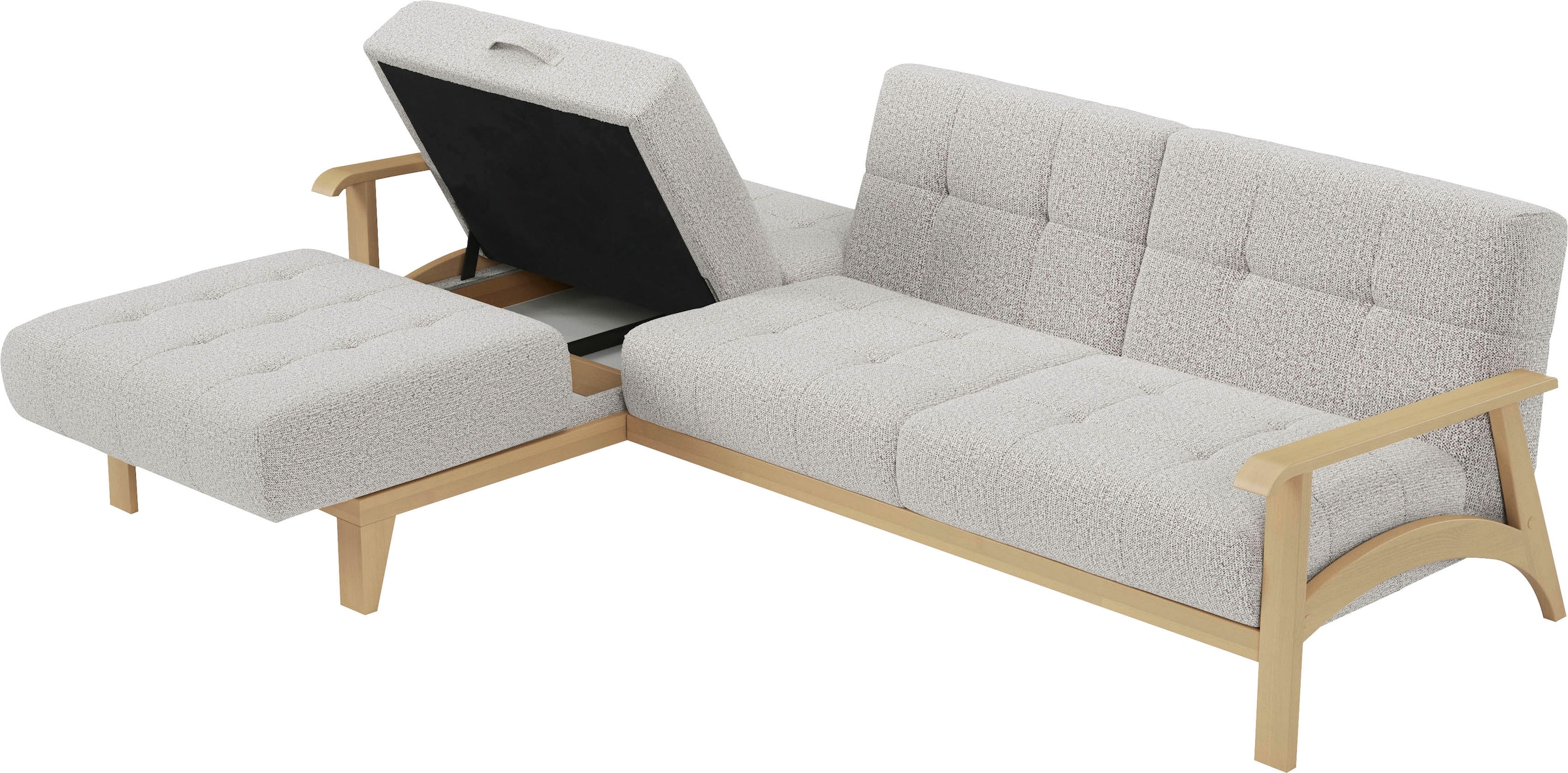 sit&more Ecksofa »Billund L-Form«, Armlehnen aus Buchenholz in natur, verschiedene Bezüge und Farben