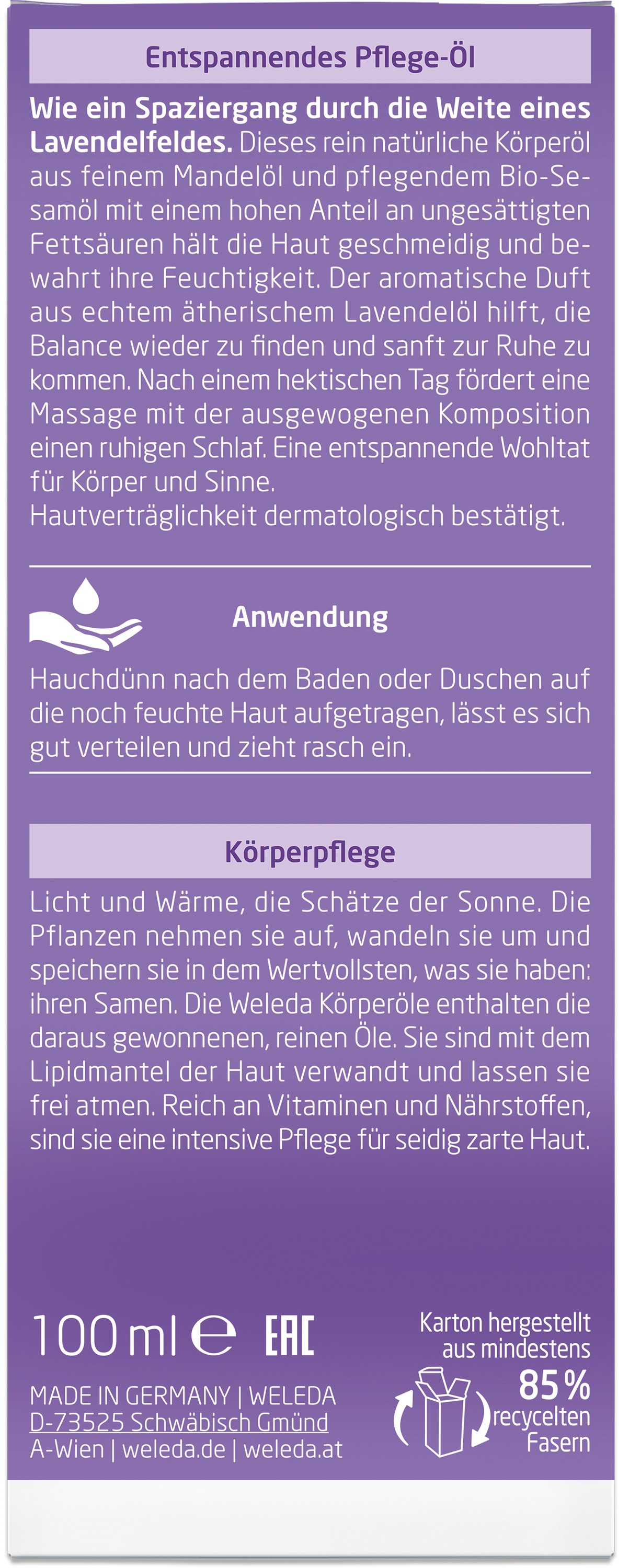 WELEDA Körperöl »Weleda Lavendel Entspannendes Pflege-Öl« mit Lavendelöl, ideal für eine ausgleichende Massage