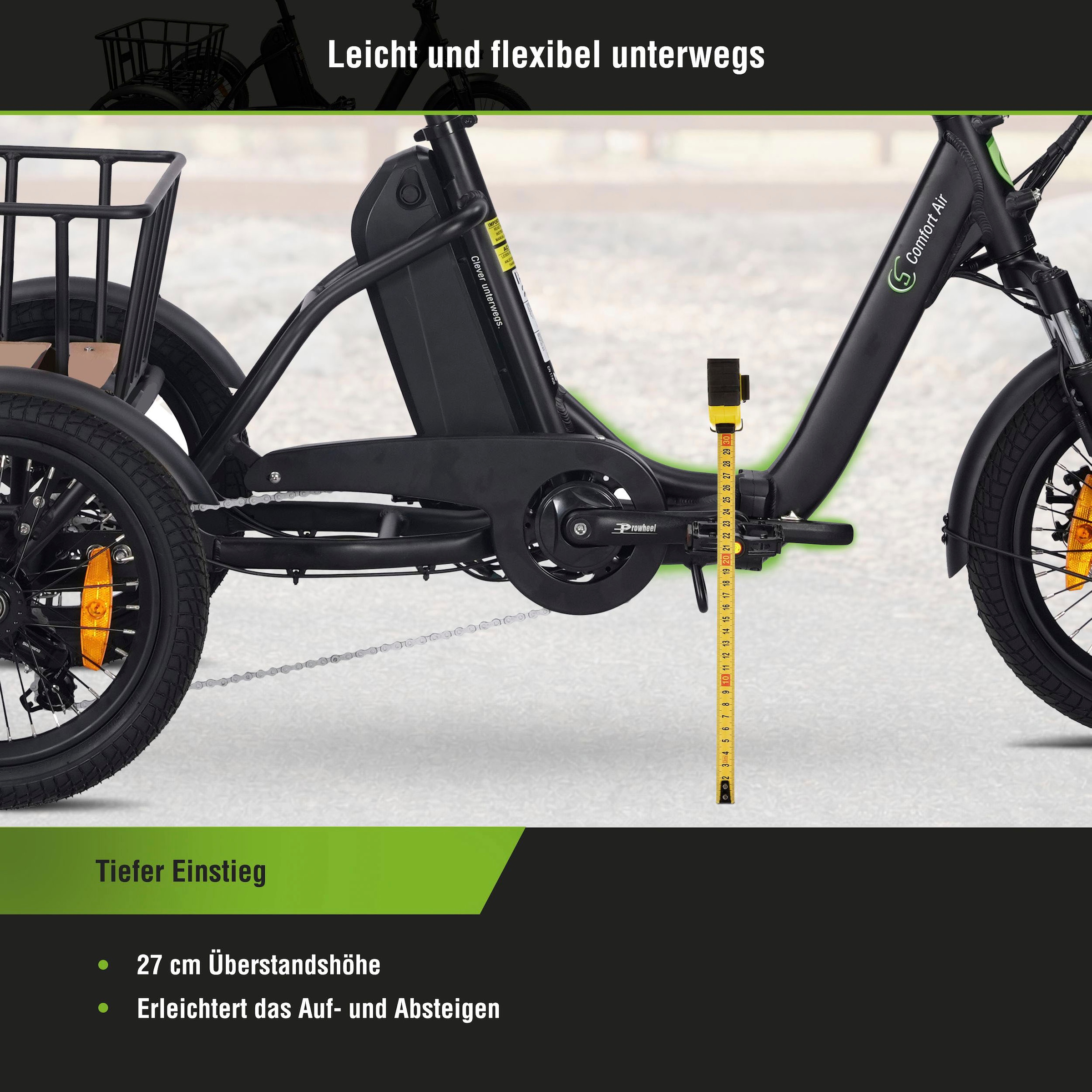 SachsenRad »T6S Comfort air faltbar mit Korb und Alarmanlage« 7 Gang Shimano Kettenschaltung Frontmotor 250 W