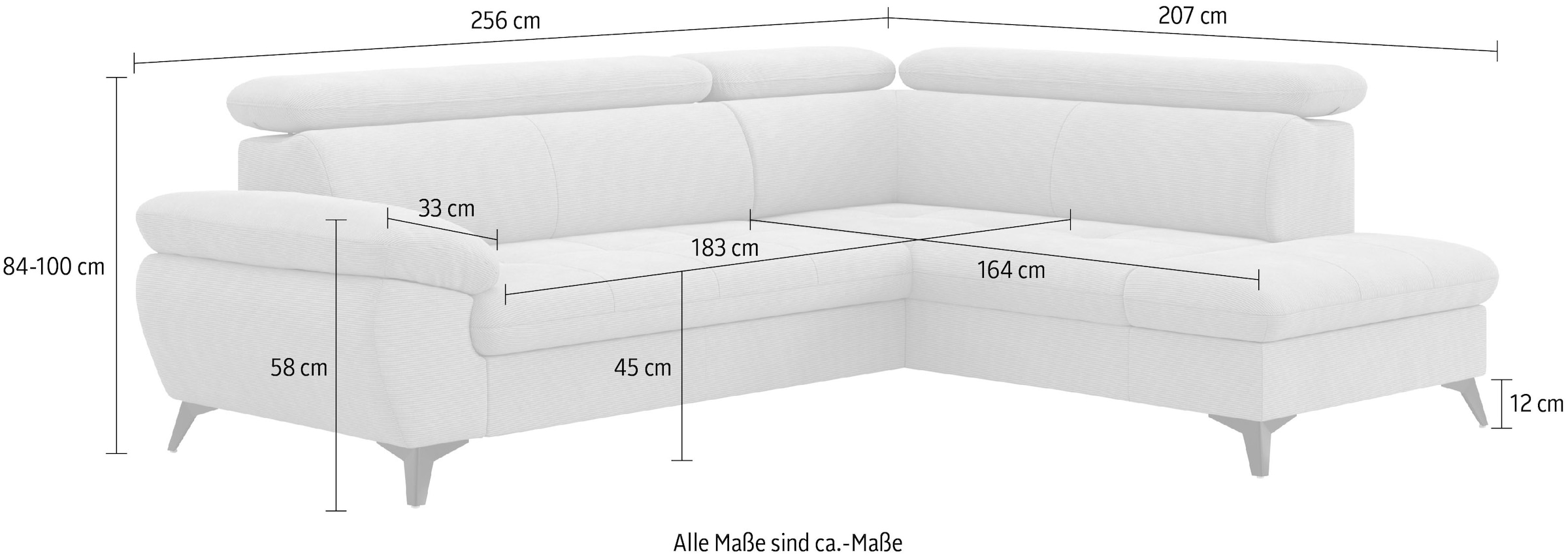 COTTA Ecksofa »Hudson L-Form, mit Kopfteilverstellung, opt. Schlaffunktion & Stauraum« Sofa optional als Gästebett mit Stauraum-Funktion, Cordbezug