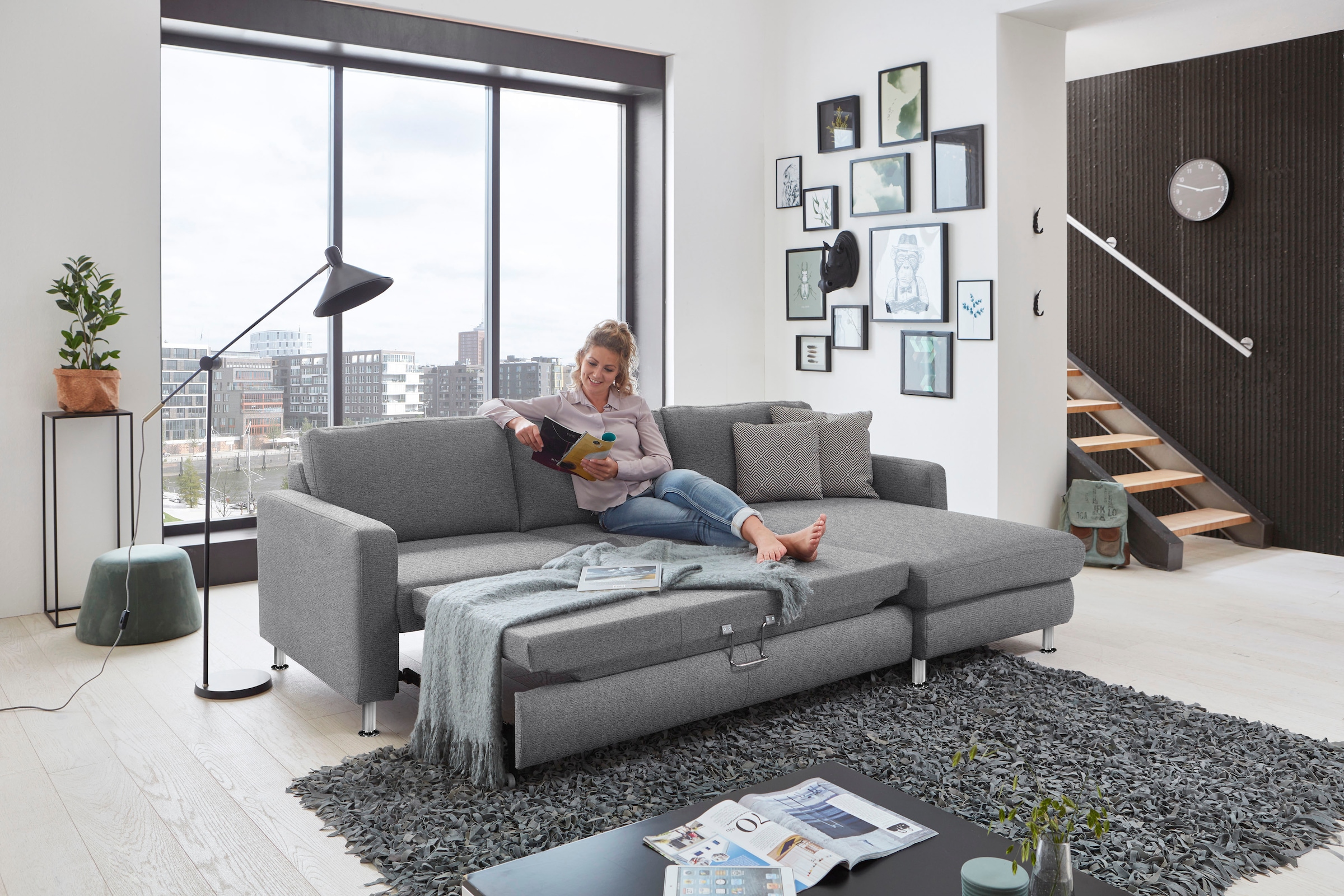 Die PlanBar Ecksofa »MP-IN19027 L-Form«, wahlweise mit Bettfunktion, frei im Raum stellbar