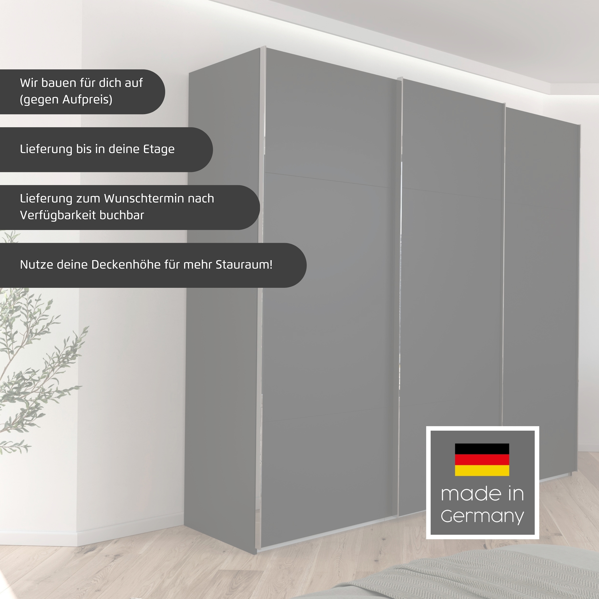 rauch Schwebetürenschrank »Kleiderschrank Schrank Garderobe Schlafzimmerschrank CONTIDO«, (in 3 verschiedenen Ausstattungen BASIC/CLASSIC/PREMIUM), aus hochwertigem Material in 6 Breiten 2 Griff-Farben MADE IN GERMANY