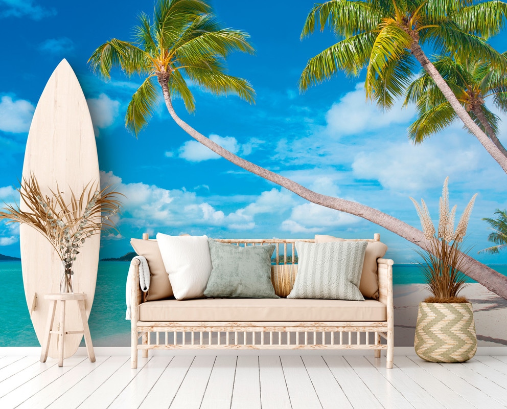 A.S. Création Vliestapete »Strand-Tapete mit Palmen Blau Türkis Fototapete« günstig online kaufen