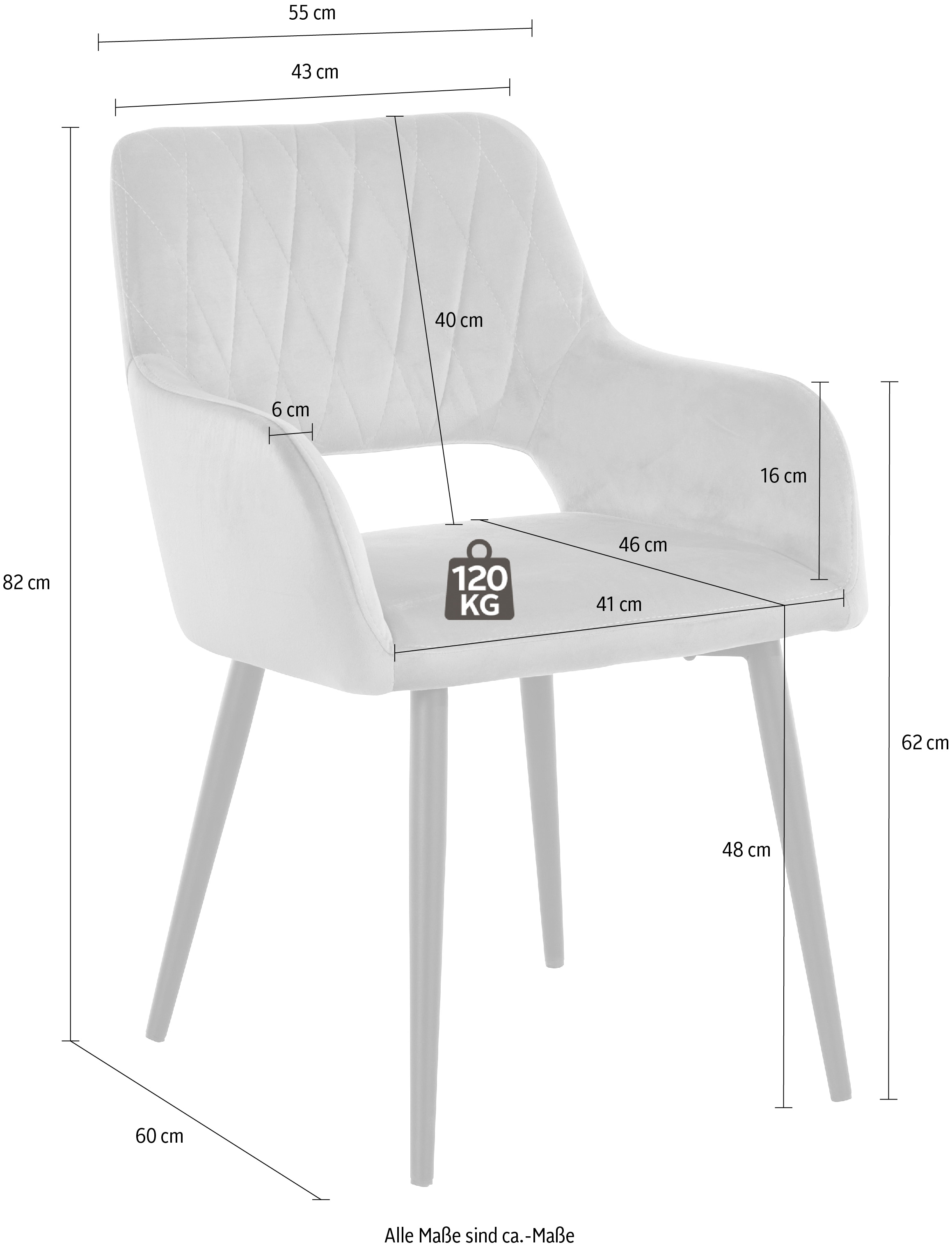 Leonique Esszimmerstuhl »Franca«, (Set), 2 St., Veloursstoff, Sitz in Samtvelours, Rückenlehne mit Rautensteppung, Sitzhöhe 48 cm