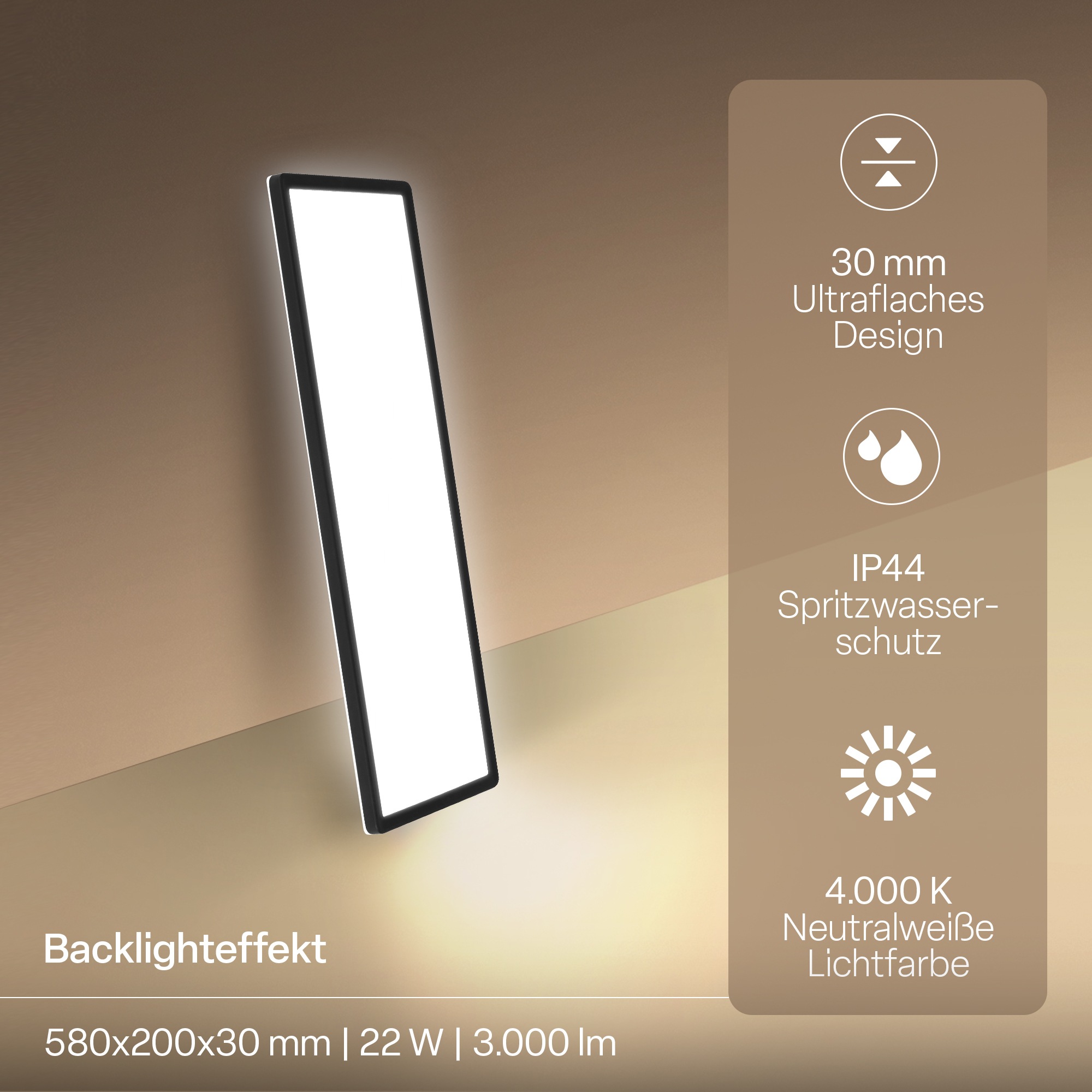 B.K.Licht LED Panel »SHALLOW« LED-Board 1 Stk. Neutralweiß 58x20x3 cm, Badlampe, Badezimmer, Küche, Wohnzimmer