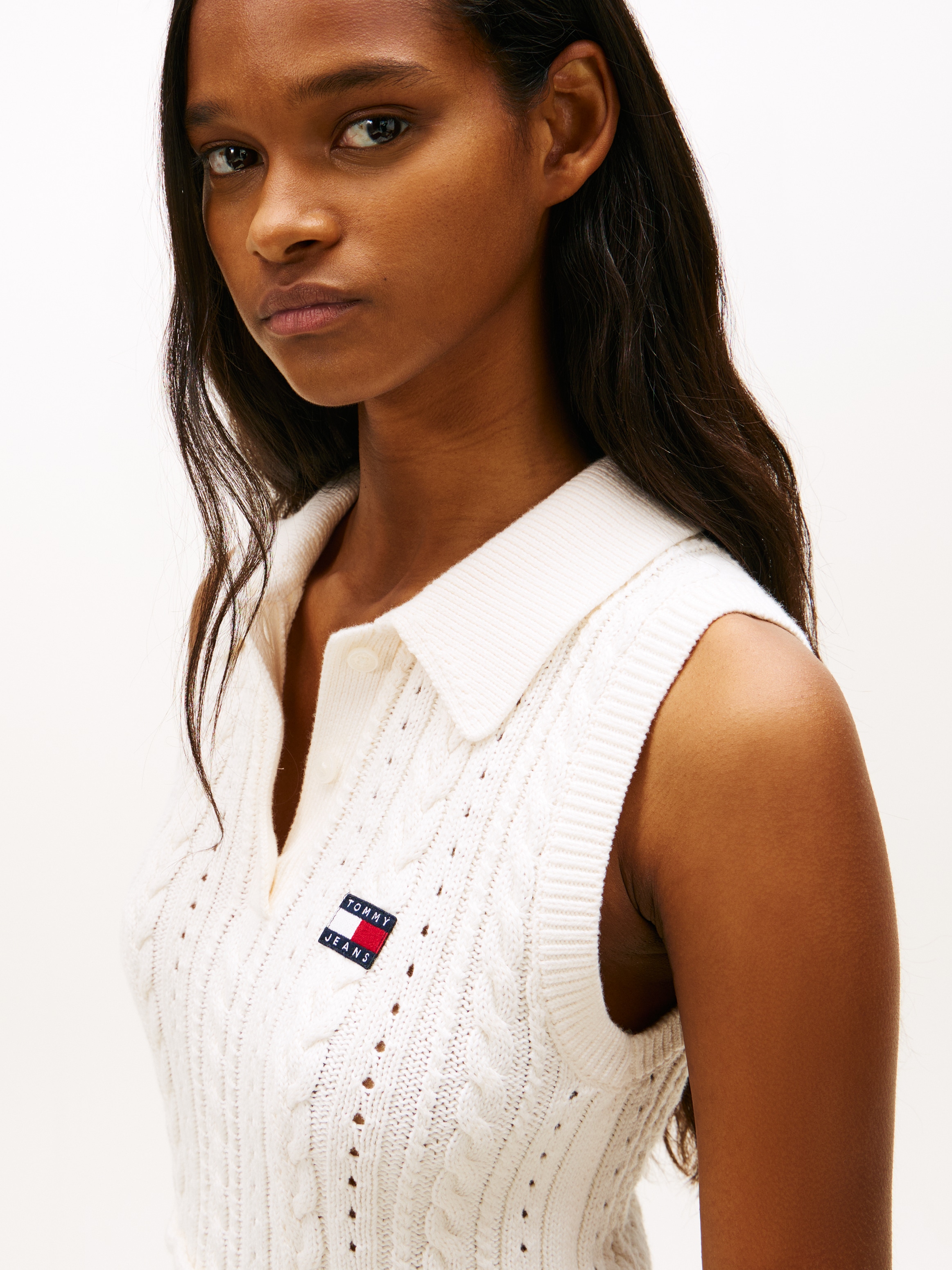Tommy Jeans Pullunder »TJW GMD CABLE POLO SWEATER« mit Zopfmuster