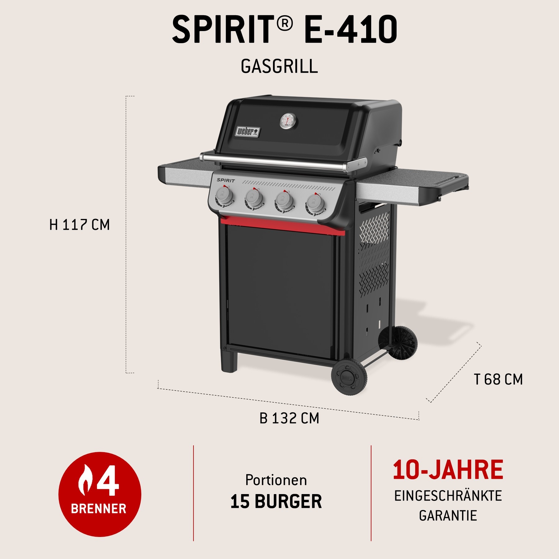 Weber Gasgrill »SPIRIT E-410« Edelstahl Flavorizer Bars, Snap Jet Zündung