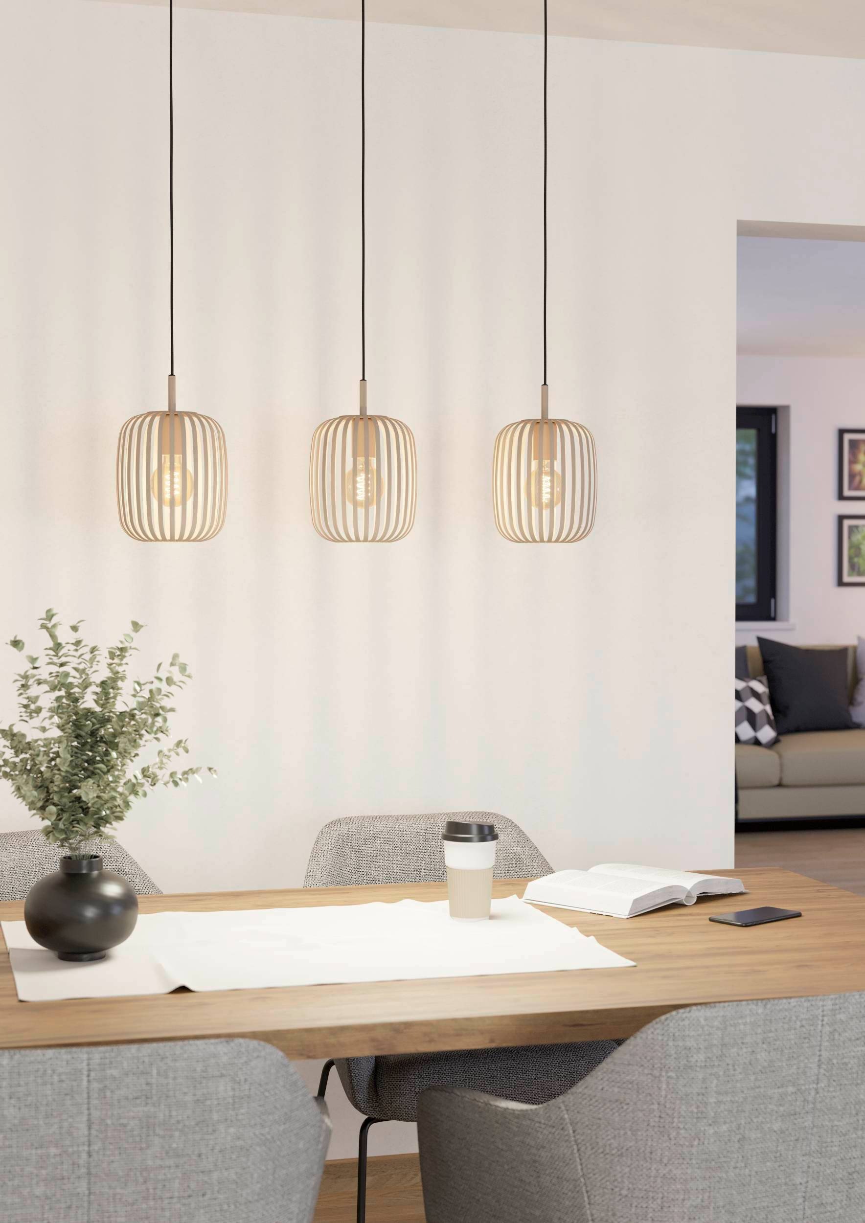 EGLO Pendelleuchte »Hängeleuchte ROMAZZINA, exkl. E27, Stahl in sandfarben, Pendellampe«, 3 flammig, Leuchtmittel E27 | ohne Leuchtmittel, Esszimmerlampe, 90x20x110cm, 3-flammig, modern, minimalistisch