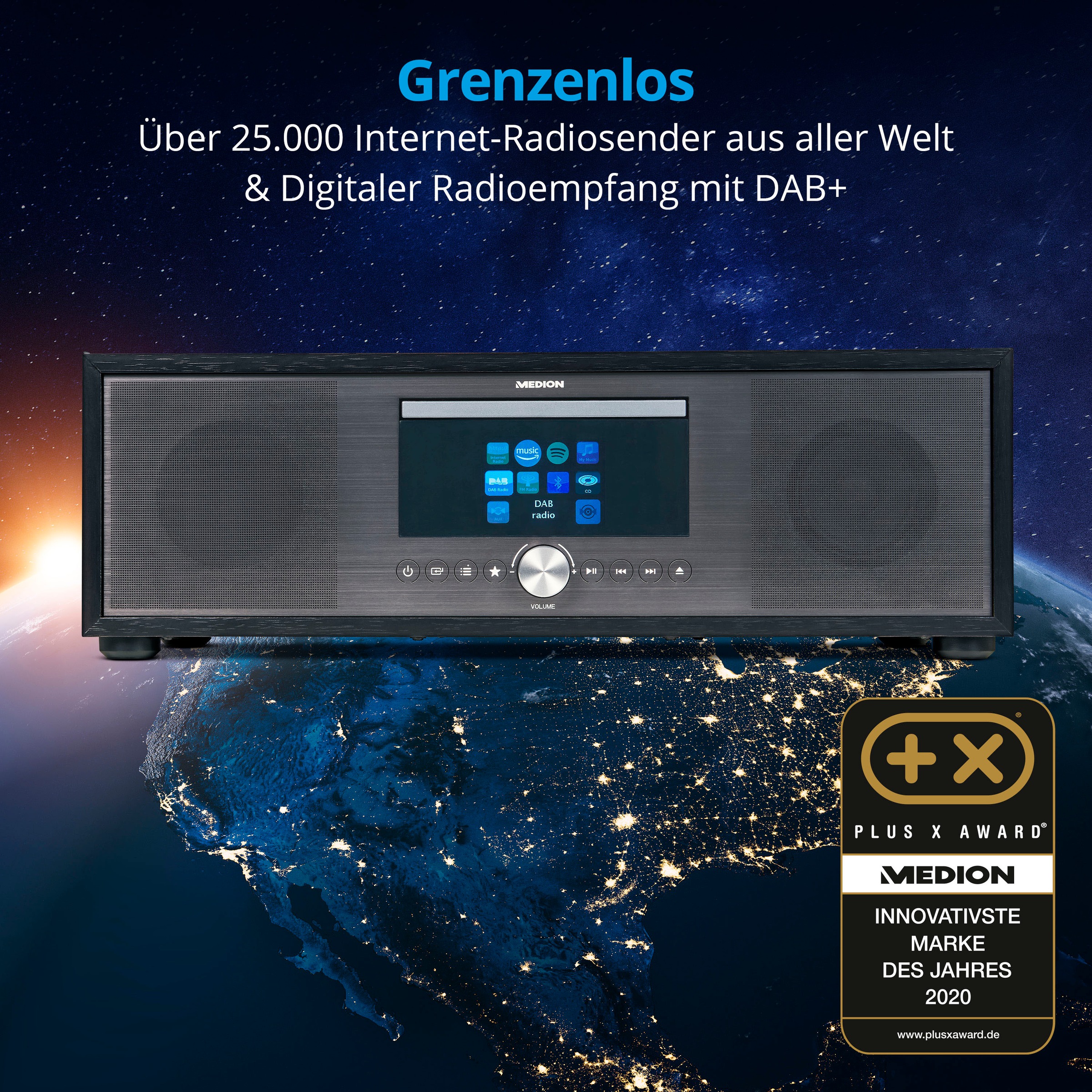 Medion® Internet-Radio »All-In-One Audio System LIFE® P-Serie«, (Bluetooth-LAN (Ethernet)-WLAN Internetradio-Digitalradio (DAB+)-UKW mit RDS-FM-Tuner 80 W)
