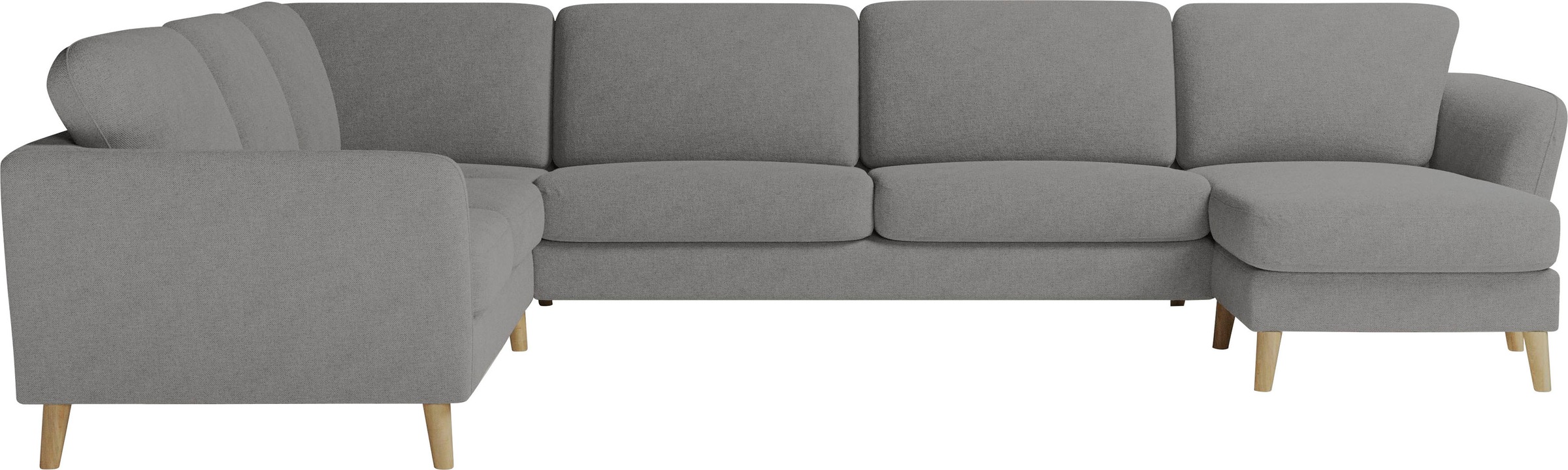 Home affaire Wohnlandschaft »MARSEILLE XXL 349cm, U-Form, Ottomane rechts/links wählbar«, Massivholzbeine Eiche, Landhausstil, Wellenunterfederung