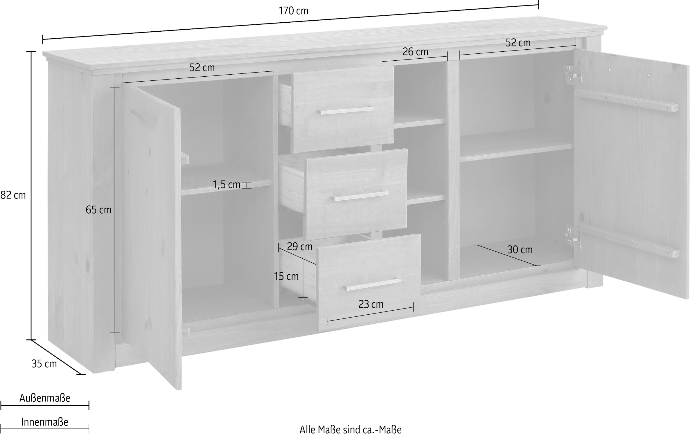 Home affaire Sideboard »Celia«, Kommode mit einer schönen Holzstruktur und edlen Metallgriffen