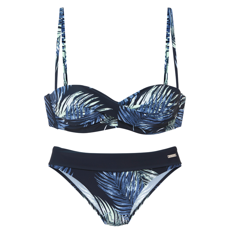LASCANA Bügel-Bandeau-Bikini mit abnehmbare Träger marine-bedruckt 44 - Cup D Cup D 44 Mit plakativem Blätter-Print